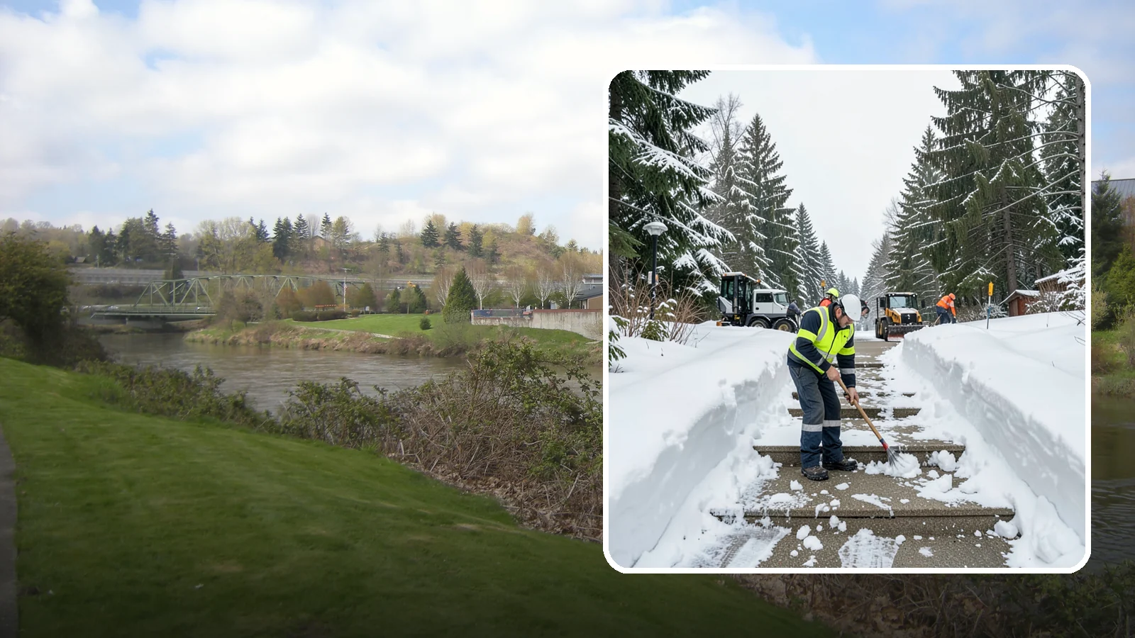 Stair Snow Removal in Tukwila, King County, WA - We clear exterior stairs tread by tread so every step is safe underfoot after a snowfall.