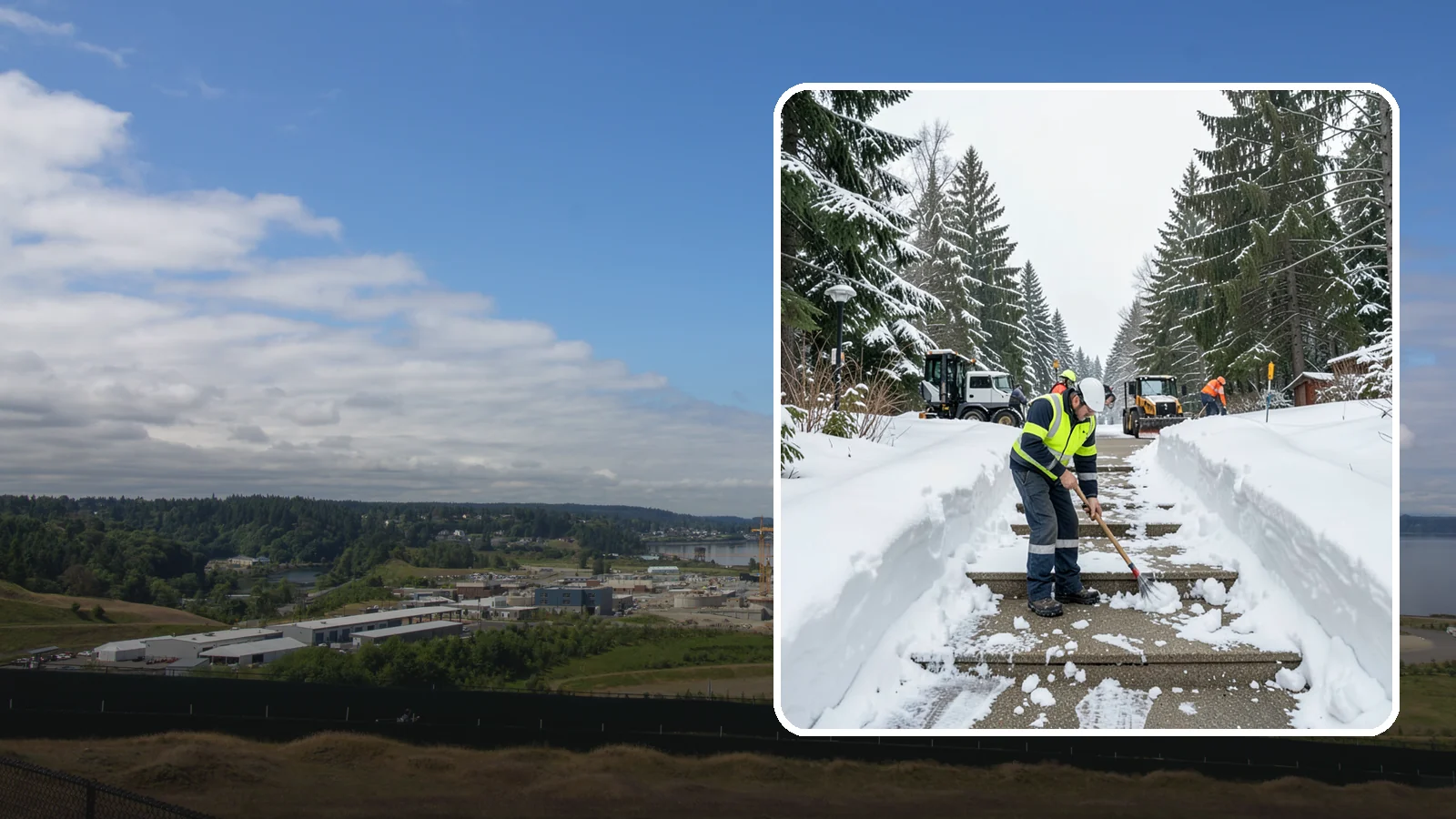 Stair Snow Removal in University Place, Pierce County, WA - We clear exterior stairs tread by tread so every step is safe underfoot after a snowfall.