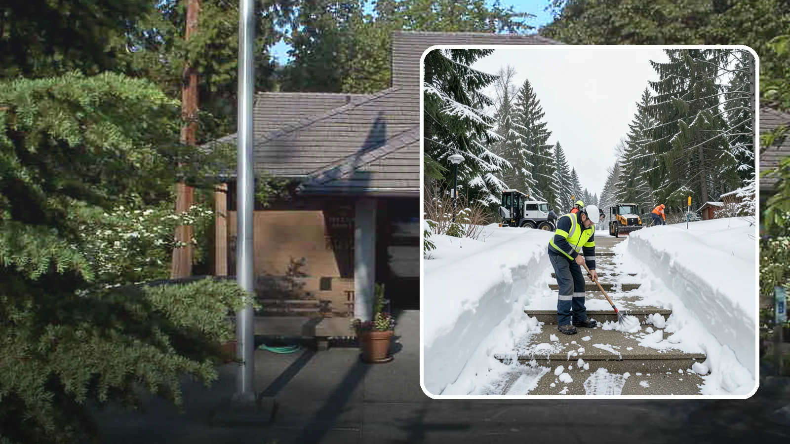 Stair Snow Removal in Yarrow Point, King County, WA - We clear exterior stairs tread by tread so every step is safe underfoot after a snowfall.