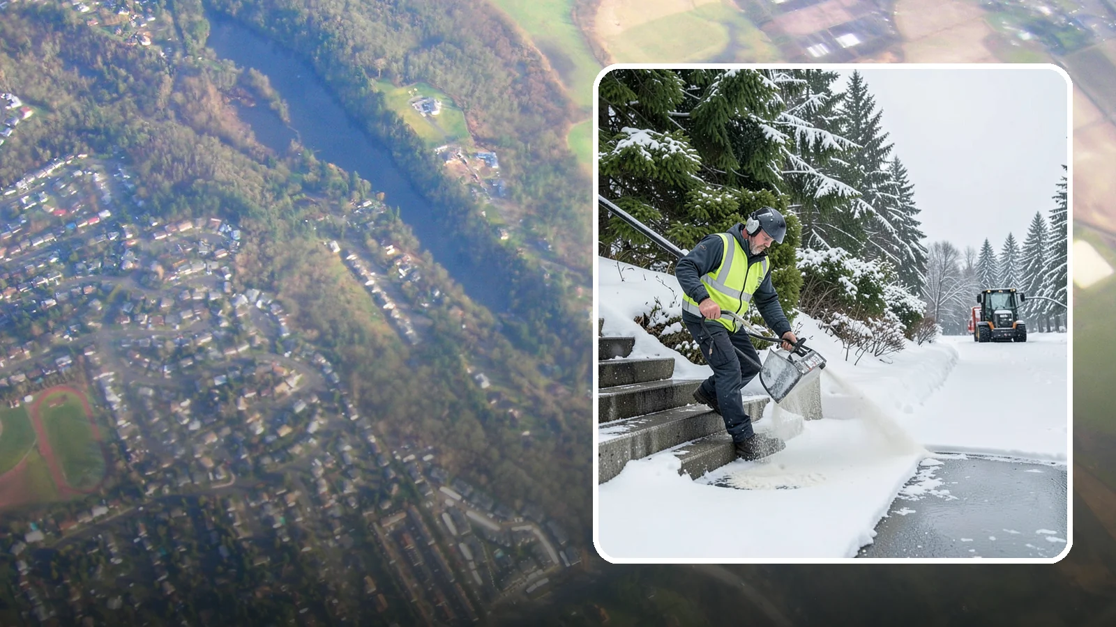 Stairs Deicing in Algona, King County, WA - Deicing of exterior stairs to clear the invisible glaze that makes steps the most fall-prone surface in a freeze.