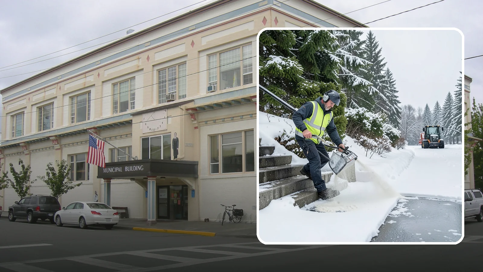 Stairs Deicing in Anacortes, Skagit County, WA - Deicing of exterior stairs to clear the invisible glaze that makes steps the most fall-prone surface in a freeze.