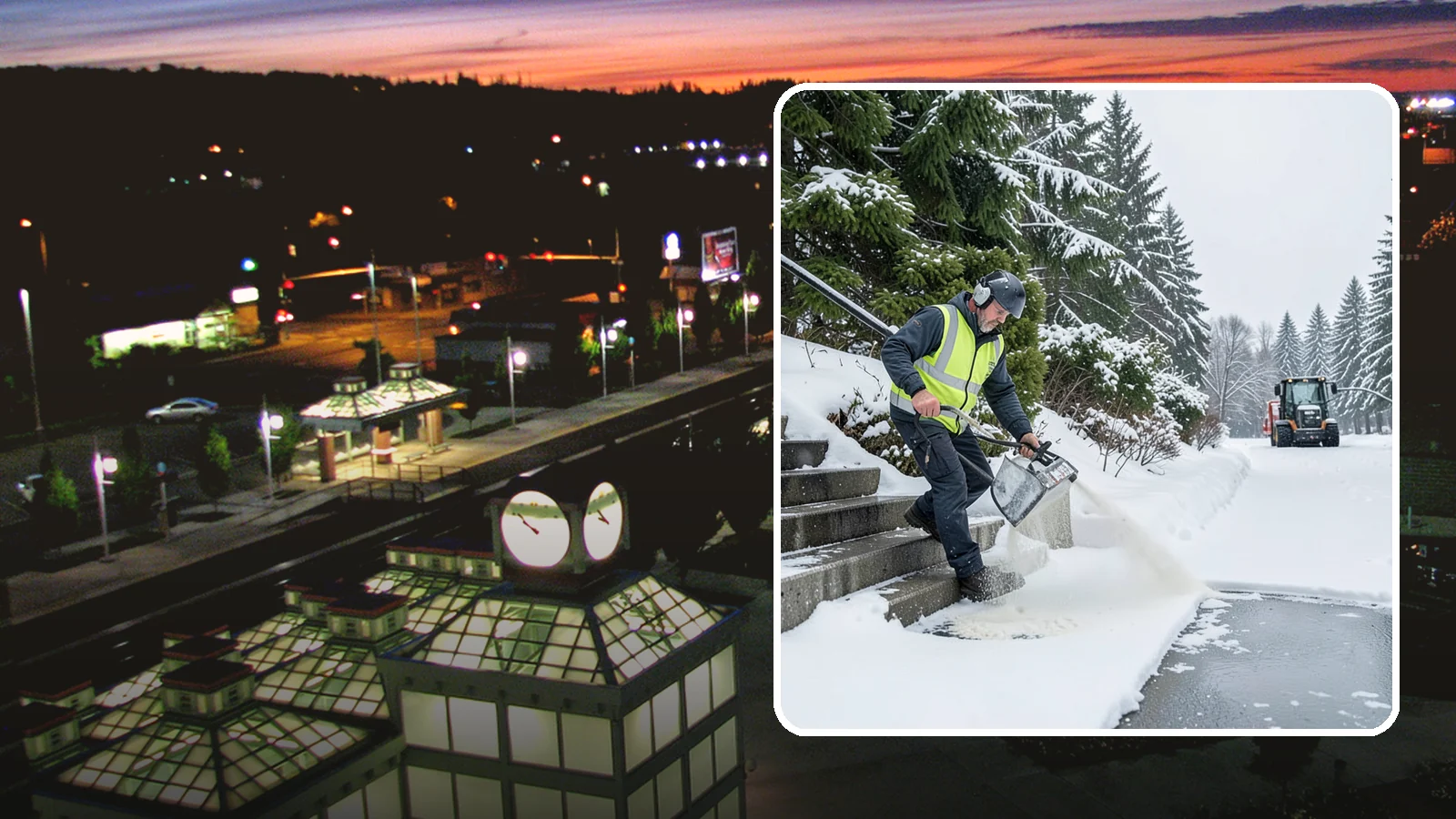 Stairs Deicing in Auburn, King County, WA - Deicing of exterior stairs to clear the invisible glaze that makes steps the most fall-prone surface in a freeze.
