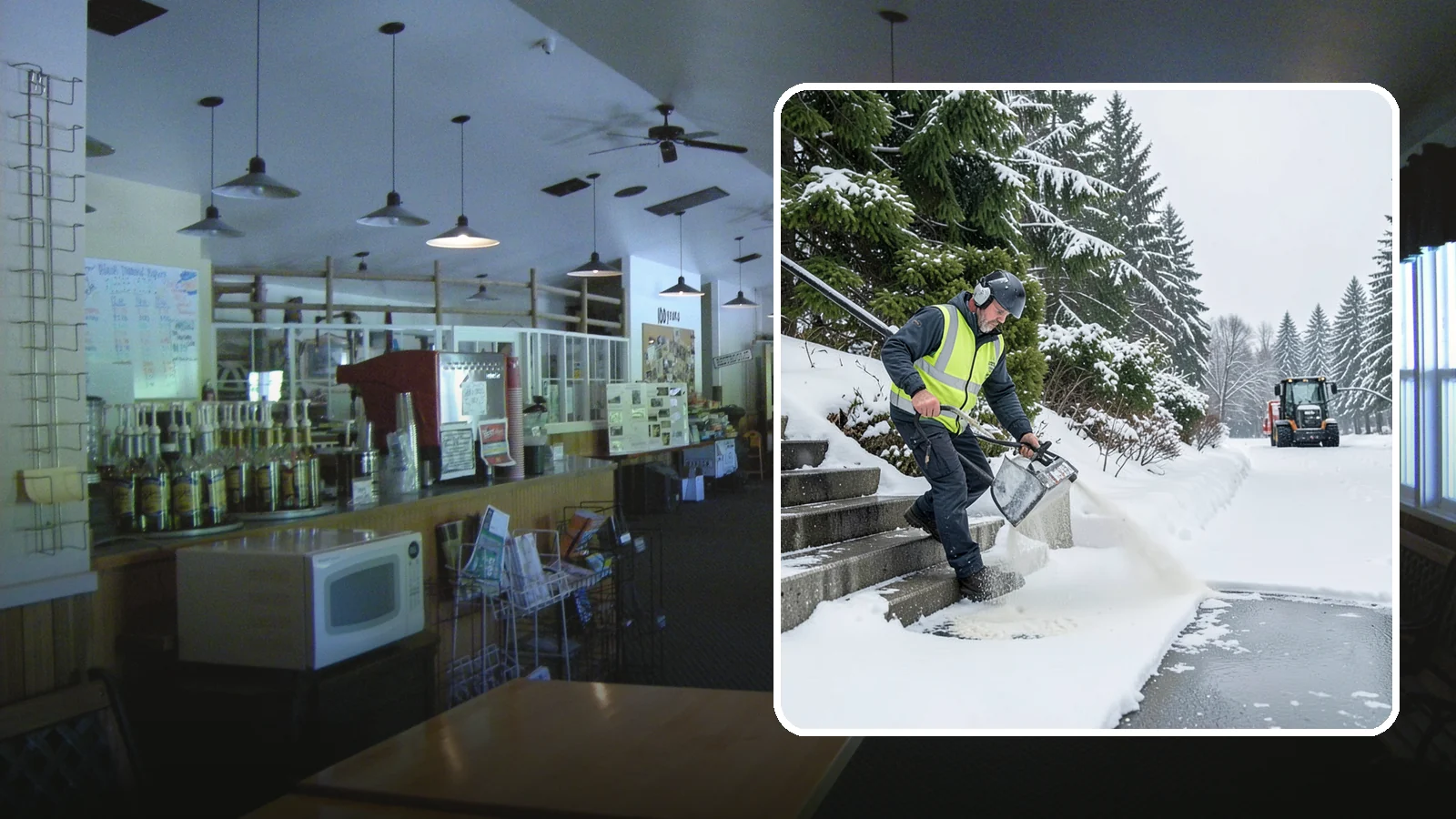 Stairs Deicing in Black Diamond, King County, WA - Deicing of exterior stairs to clear the invisible glaze that makes steps the most fall-prone surface in a freeze.