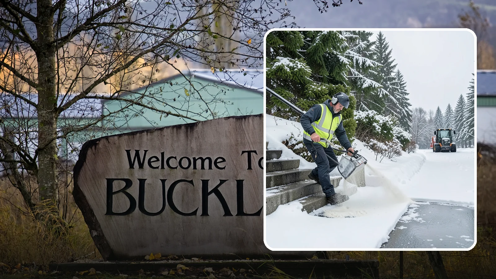 Stairs Deicing in Buckley, Pierce County, WA - Deicing of exterior stairs to clear the invisible glaze that makes steps the most fall-prone surface in a freeze.