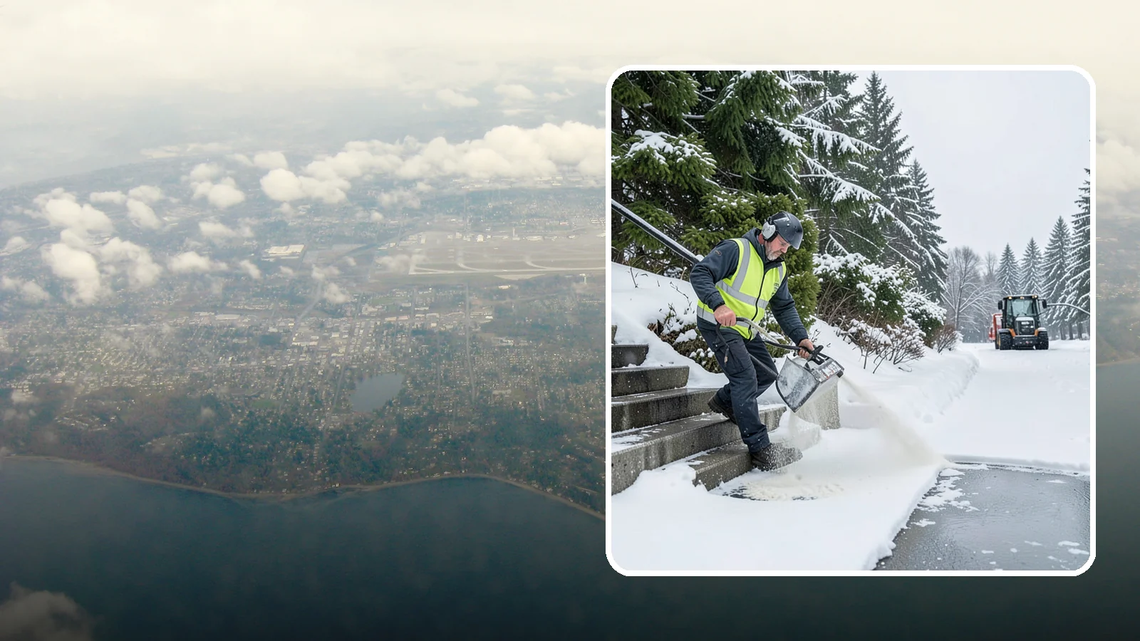 Stairs Deicing in Burien, King County, WA - Deicing of exterior stairs to clear the invisible glaze that makes steps the most fall-prone surface in a freeze.