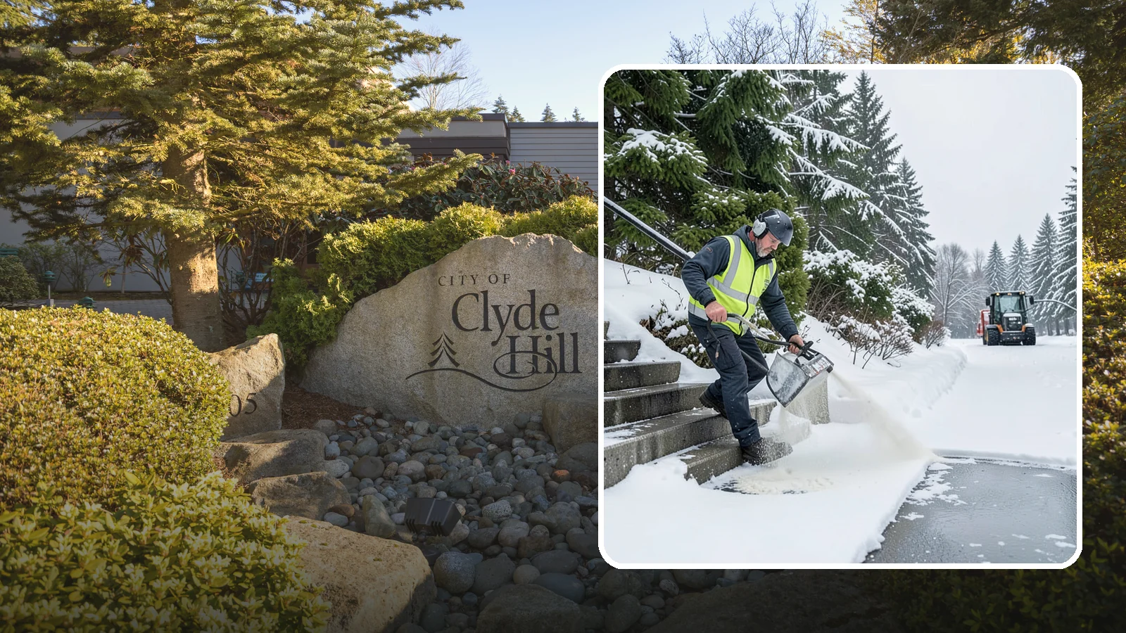 Stairs Deicing in Clyde Hill, King County, WA - Deicing of exterior stairs to clear the invisible glaze that makes steps the most fall-prone surface in a freeze.
