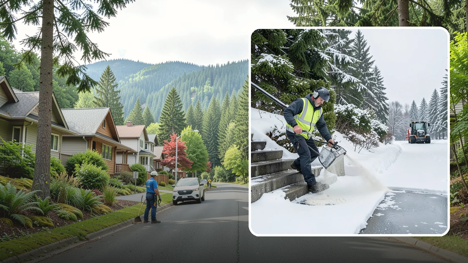 Stairs Deicing in Darrington, Snohomish County, WA - Deicing of exterior stairs to clear the invisible glaze that makes steps the most fall-prone surface in a freeze.