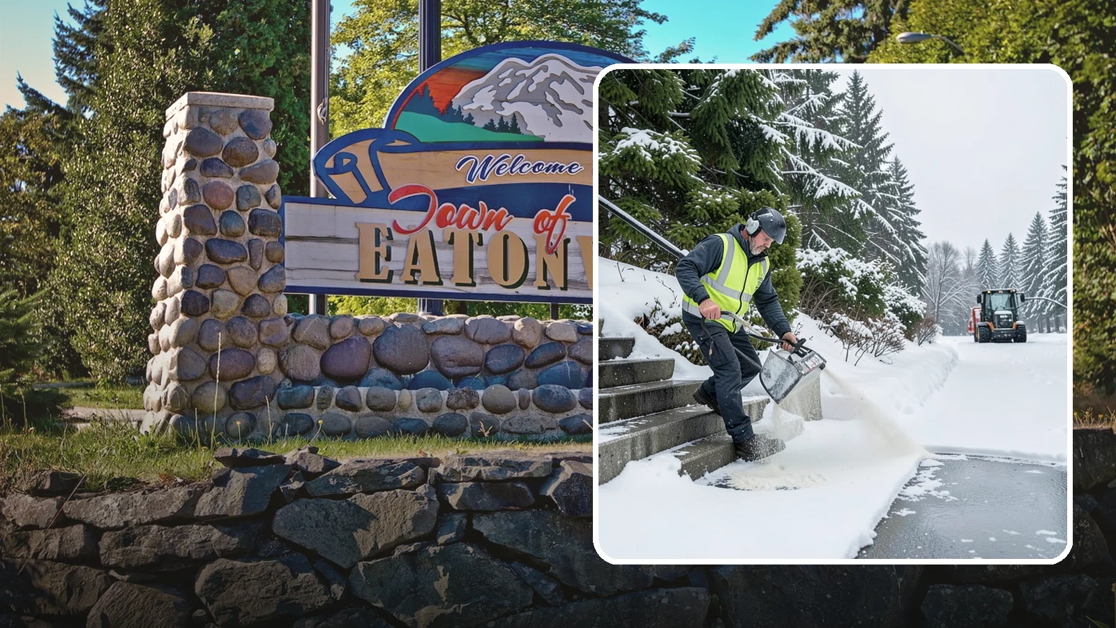 Stairs Deicing in Eatonville, Pierce County, WA - Deicing of exterior stairs to clear the invisible glaze that makes steps the most fall-prone surface in a freeze.
