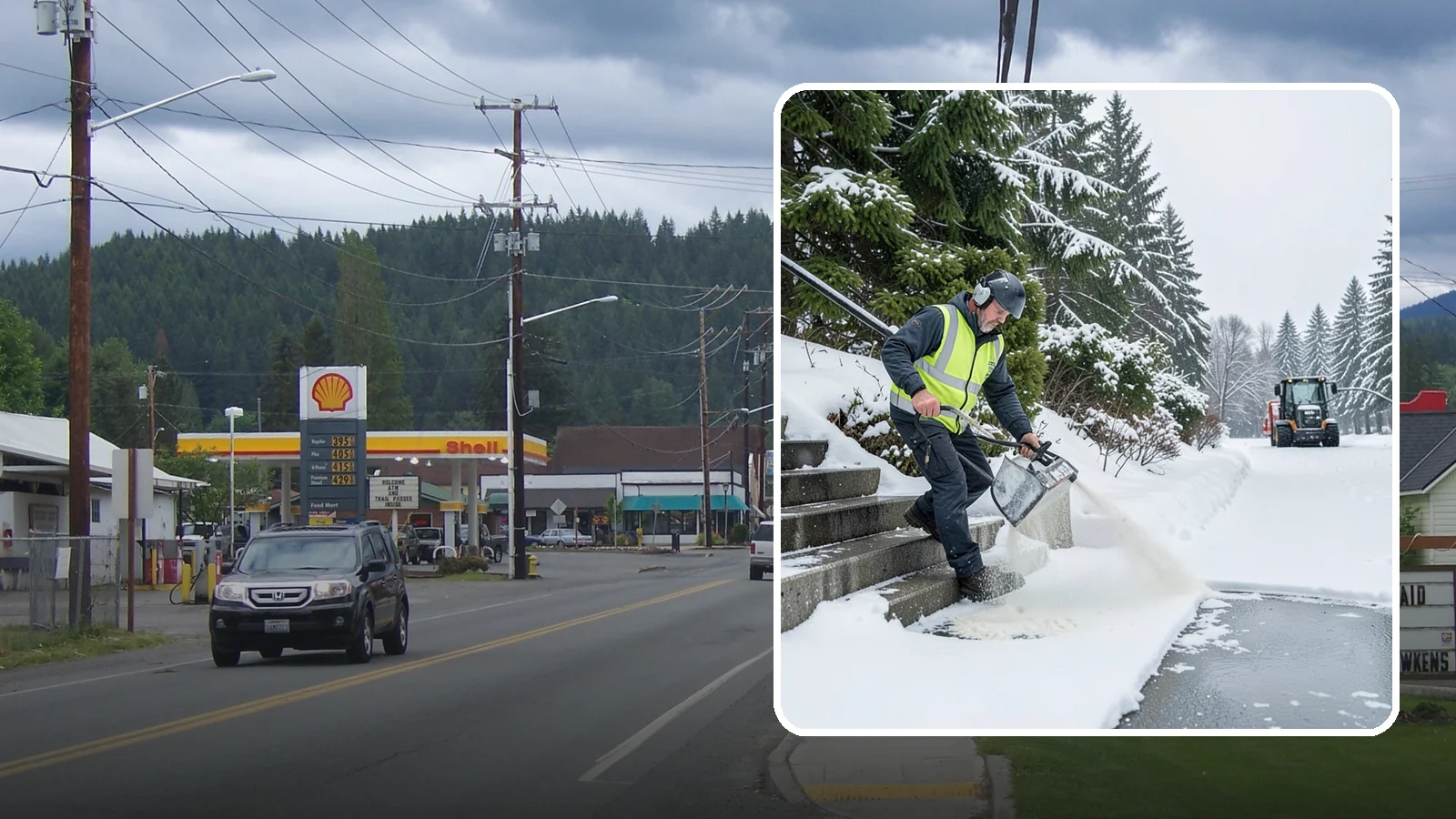 Stairs Deicing in Granite Falls, Snohomish County, WA - Deicing of exterior stairs to clear the invisible glaze that makes steps the most fall-prone surface in a freeze.