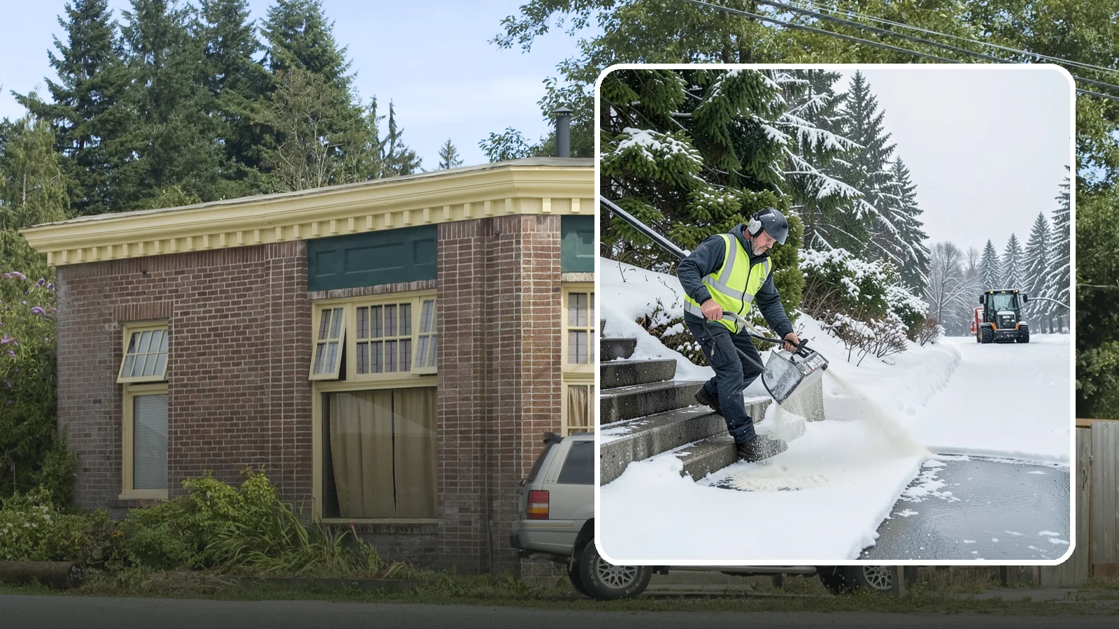 Stairs Deicing in Hamilton, Skagit County, WA - Deicing of exterior stairs to clear the invisible glaze that makes steps the most fall-prone surface in a freeze.
