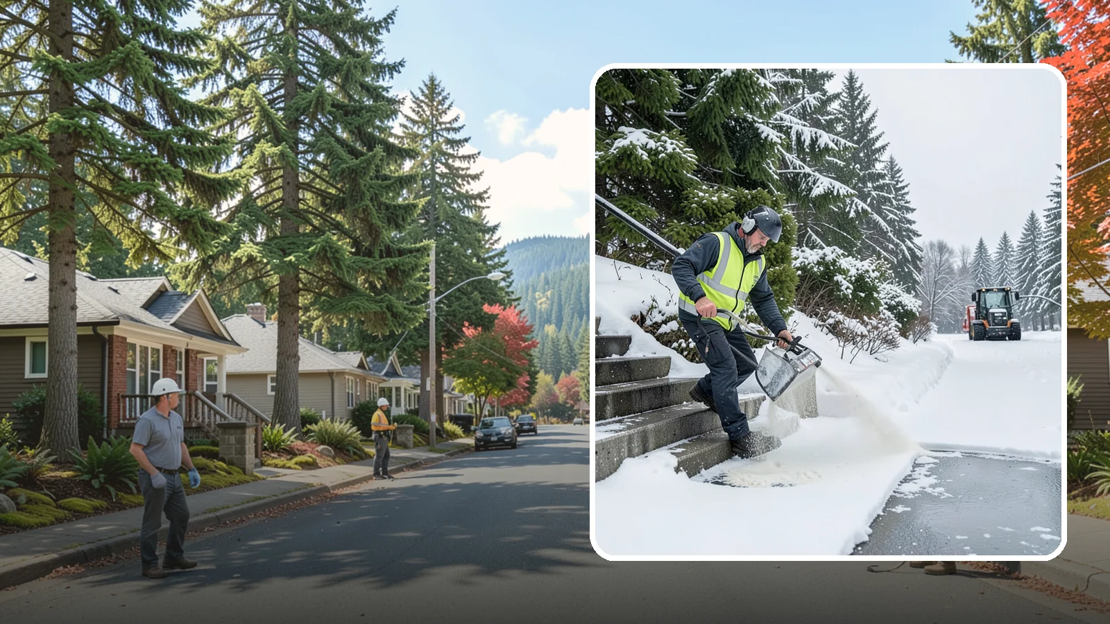 Stairs Deicing in Hunts Point, King County, WA - Deicing of exterior stairs to clear the invisible glaze that makes steps the most fall-prone surface in a freeze.