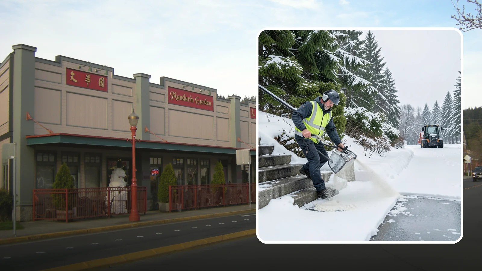 Stairs Deicing in Issaquah, King County, WA - Deicing of exterior stairs to clear the invisible glaze that makes steps the most fall-prone surface in a freeze.