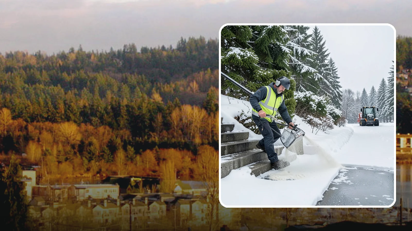 Stairs Deicing in Kenmore, King County, WA - Deicing of exterior stairs to clear the invisible glaze that makes steps the most fall-prone surface in a freeze.