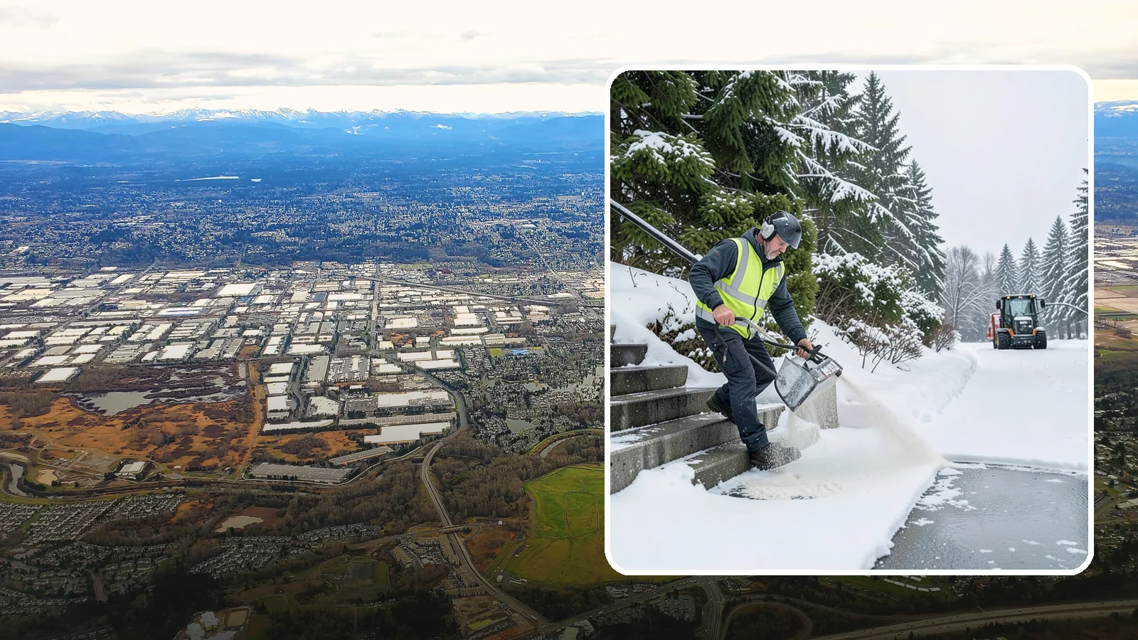 Stairs Deicing in Kent, King County, WA - Deicing of exterior stairs to clear the invisible glaze that makes steps the most fall-prone surface in a freeze.