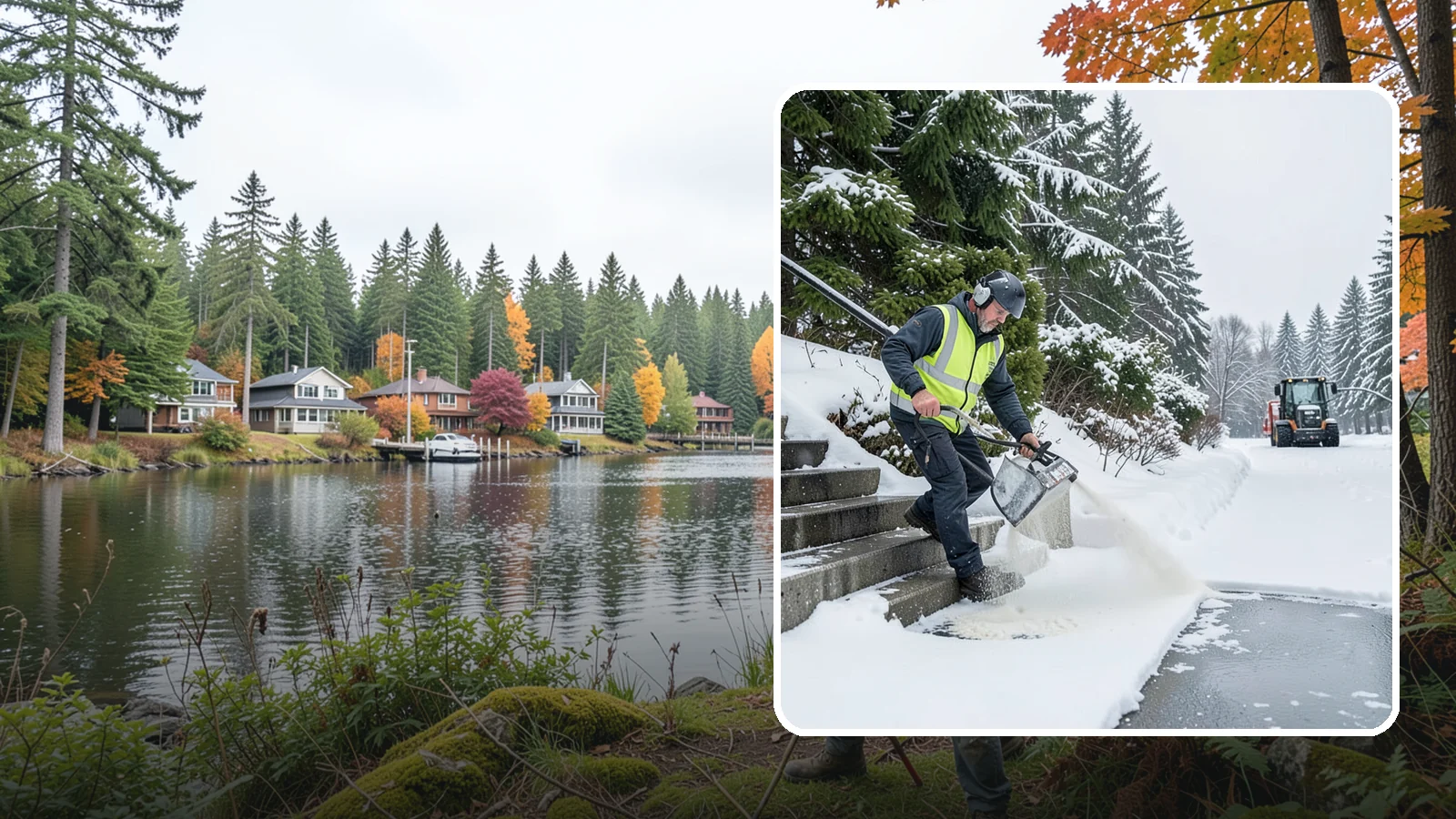Stairs Deicing in La Conner, Skagit County, WA - Deicing of exterior stairs to clear the invisible glaze that makes steps the most fall-prone surface in a freeze.