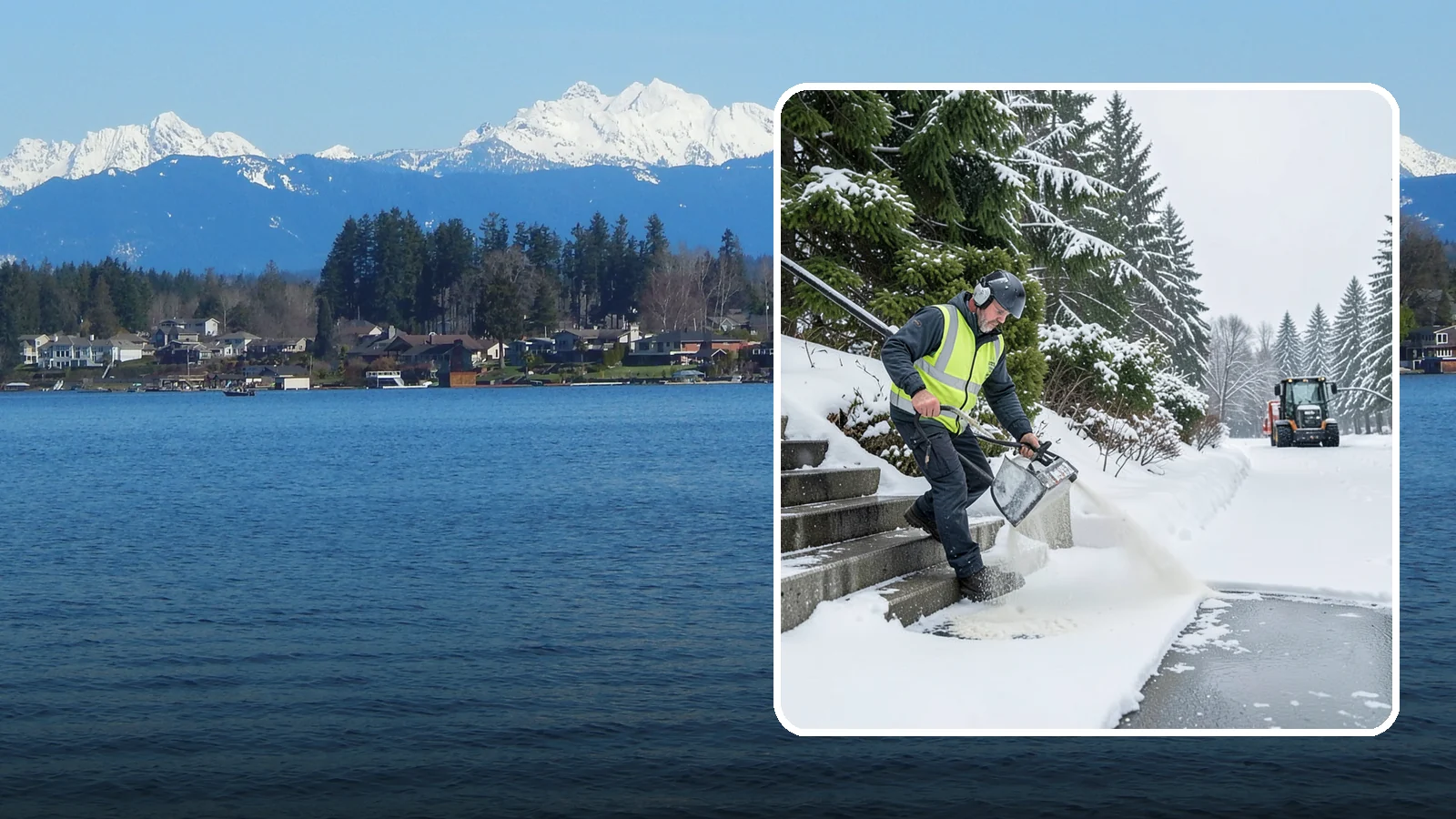 Stairs Deicing in Lake Stevens, Snohomish County, WA - Deicing of exterior stairs to clear the invisible glaze that makes steps the most fall-prone surface in a freeze.