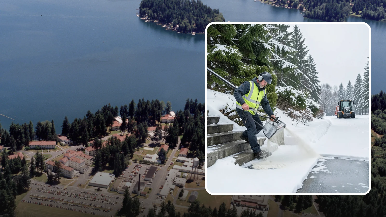 Stairs Deicing in Lakewood, Pierce County, WA - Deicing of exterior stairs to clear the invisible glaze that makes steps the most fall-prone surface in a freeze.