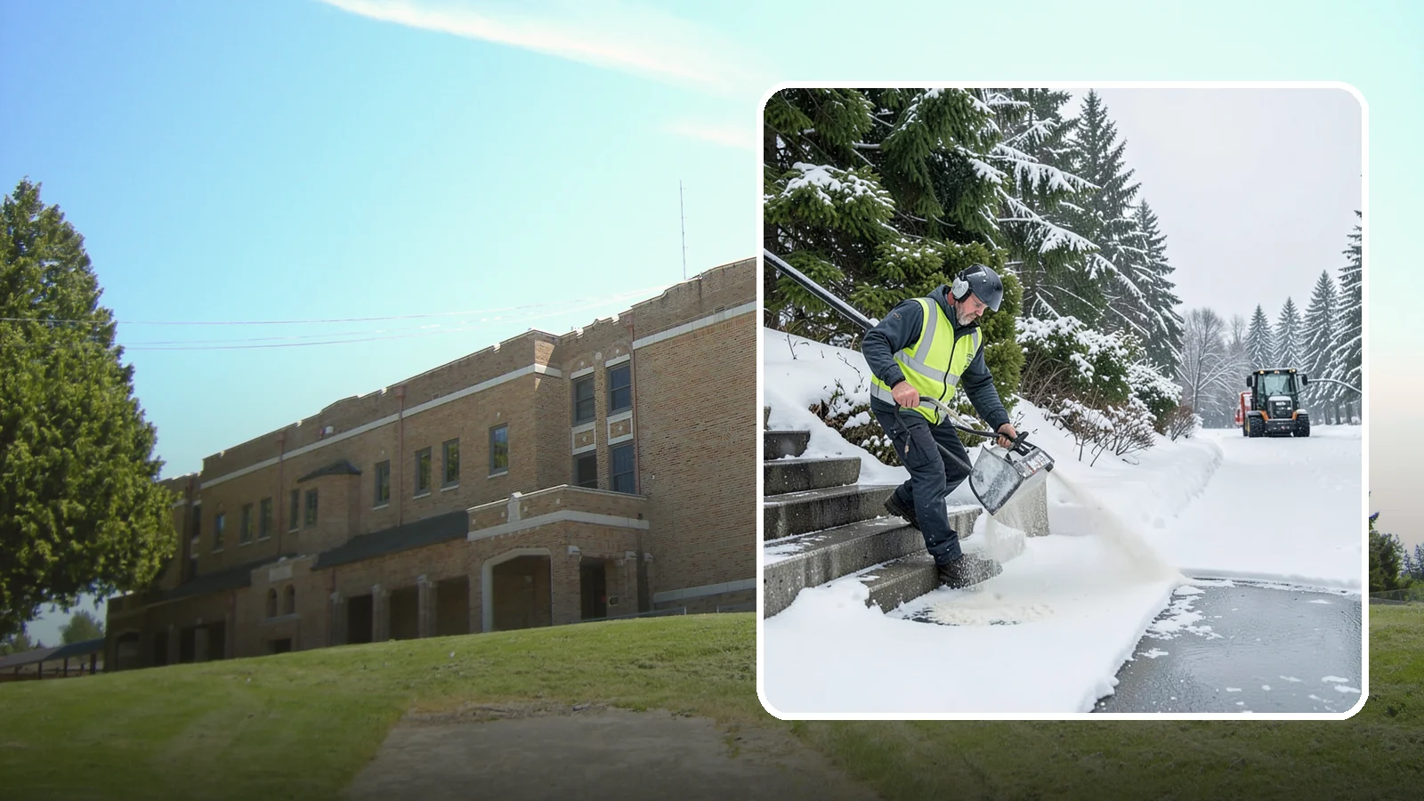 Stairs Deicing in Maple Valley, King County, WA - Deicing of exterior stairs to clear the invisible glaze that makes steps the most fall-prone surface in a freeze.