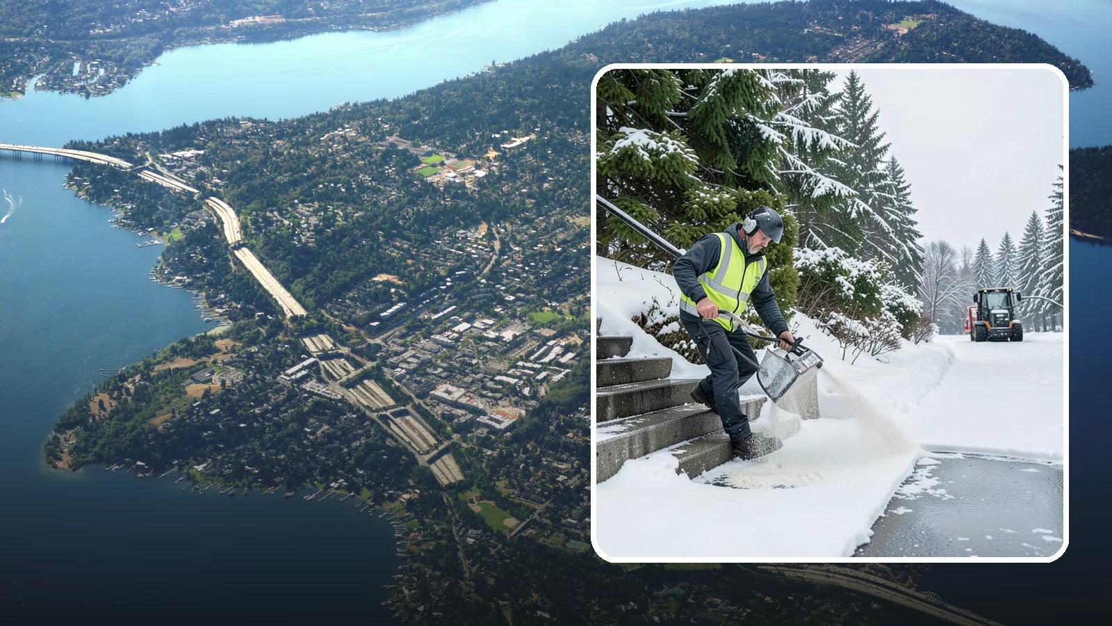 Stairs Deicing in Mercer Island, King County, WA - Deicing of exterior stairs to clear the invisible glaze that makes steps the most fall-prone surface in a freeze.