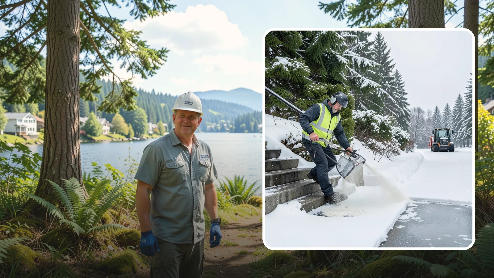 Stairs Deicing in Milton, King County, WA - Deicing of exterior stairs to clear the invisible glaze that makes steps the most fall-prone surface in a freeze.