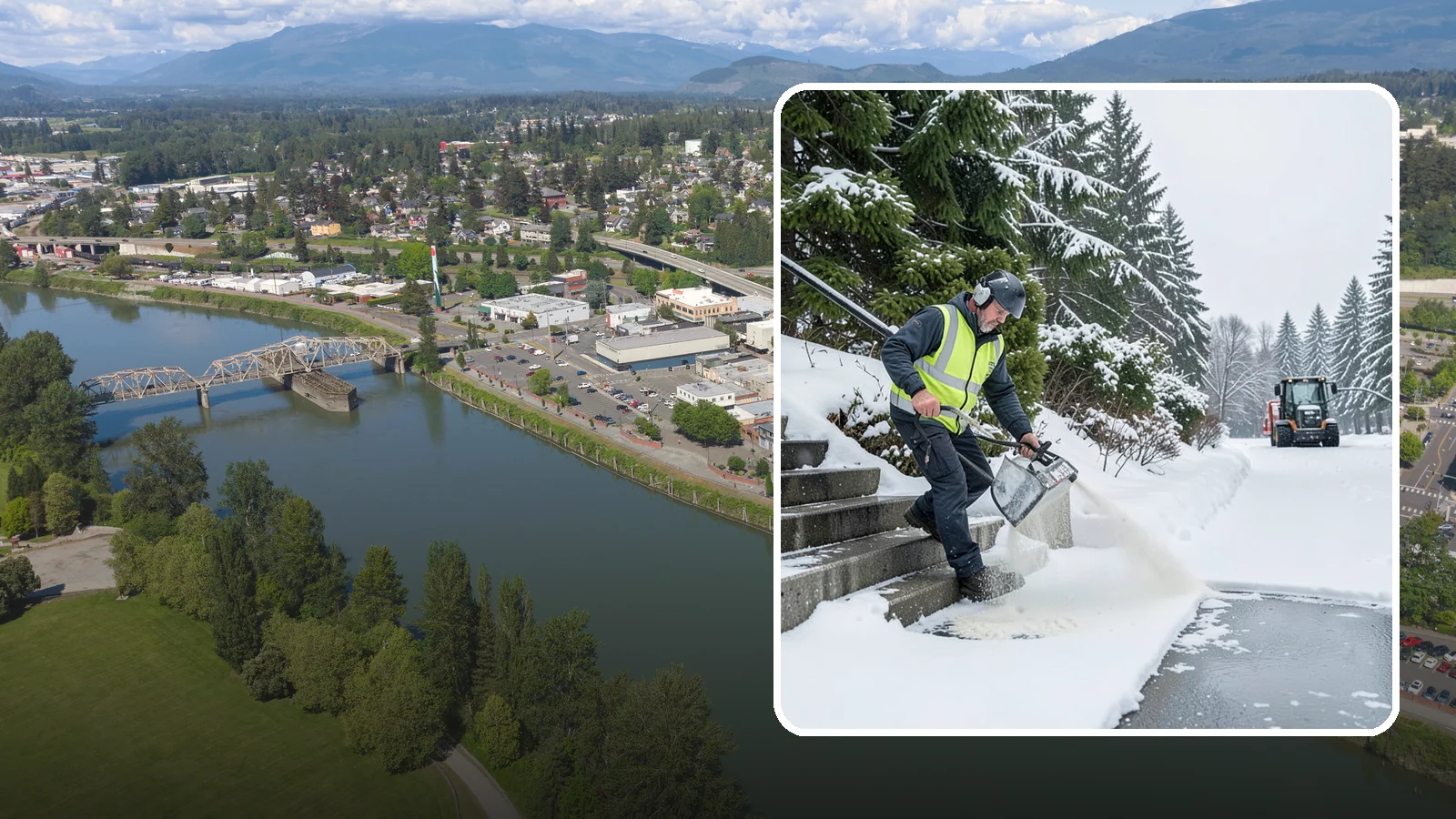 Stairs Deicing in Mount Vernon, Skagit County, WA - Deicing of exterior stairs to clear the invisible glaze that makes steps the most fall-prone surface in a freeze.