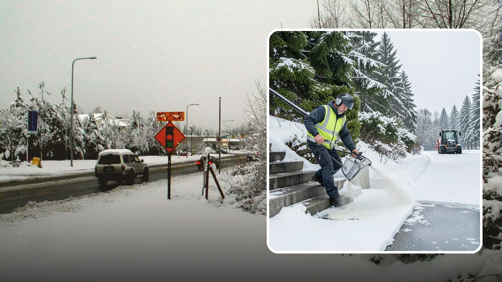 Stairs Deicing in Newcastle, King County, WA - Deicing of exterior stairs to clear the invisible glaze that makes steps the most fall-prone surface in a freeze.