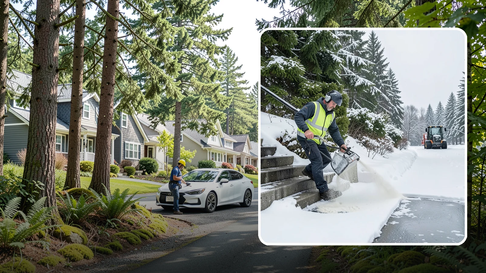 Stairs Deicing in Normandy Park, King County, WA - Deicing of exterior stairs to clear the invisible glaze that makes steps the most fall-prone surface in a freeze.