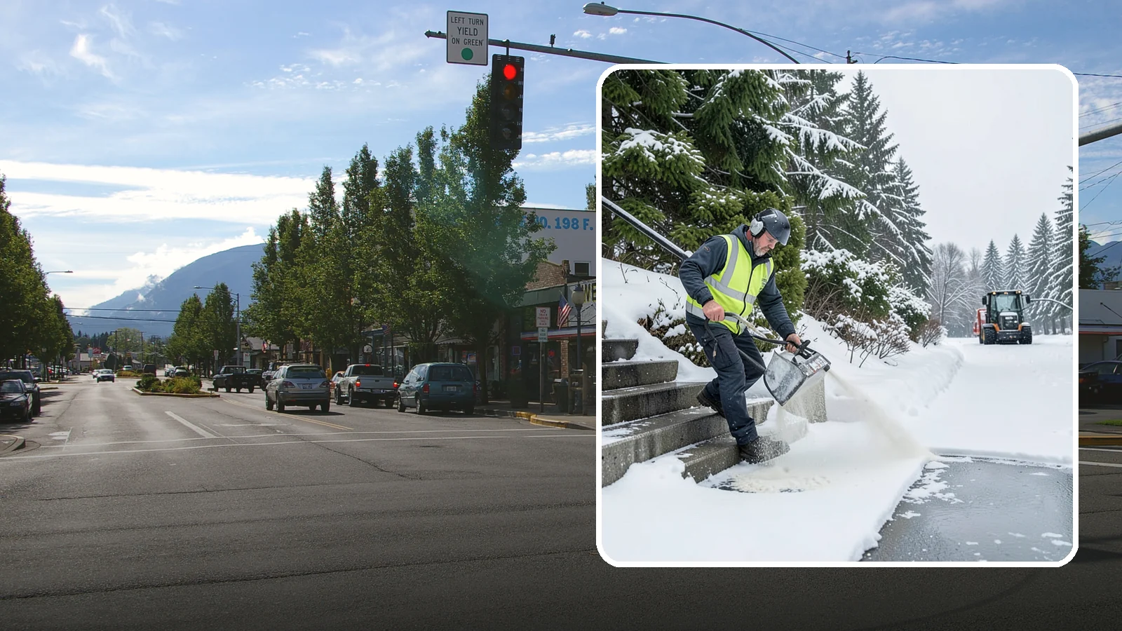 Stairs Deicing in North Bend, King County, WA - Deicing of exterior stairs to clear the invisible glaze that makes steps the most fall-prone surface in a freeze.