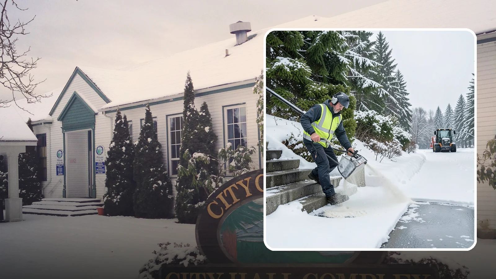 Stairs Deicing in Pacific, King County, WA - Deicing of exterior stairs to clear the invisible glaze that makes steps the most fall-prone surface in a freeze.