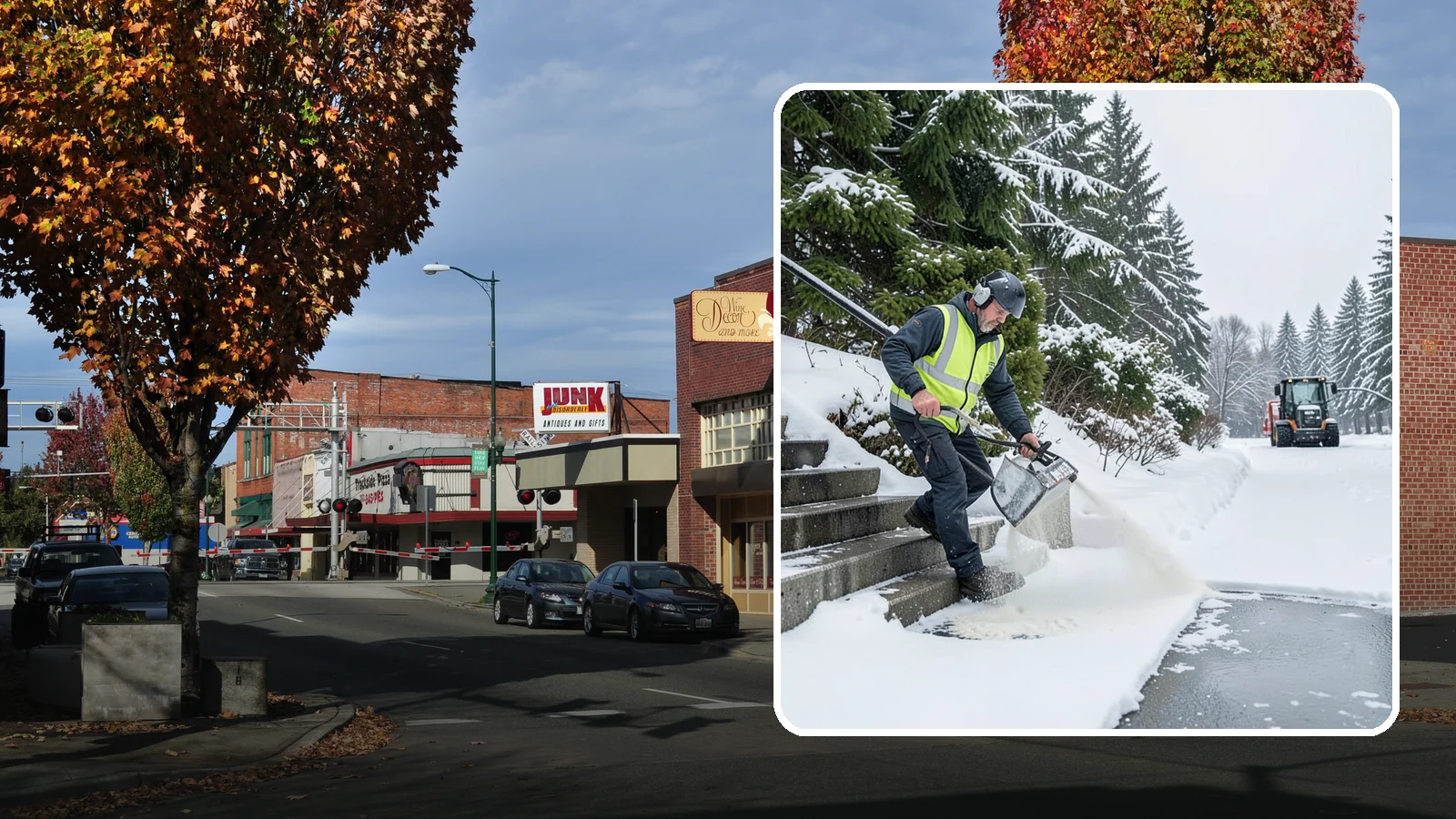 Stairs Deicing in Puyallup, Pierce County, WA - Deicing of exterior stairs to clear the invisible glaze that makes steps the most fall-prone surface in a freeze.