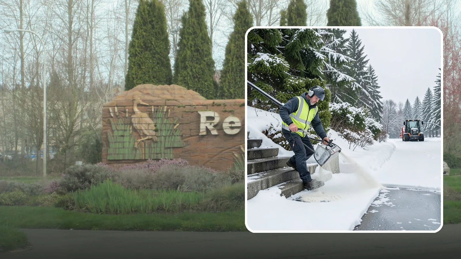 Stairs Deicing in Renton, King County, WA - Deicing of exterior stairs to clear the invisible glaze that makes steps the most fall-prone surface in a freeze.
