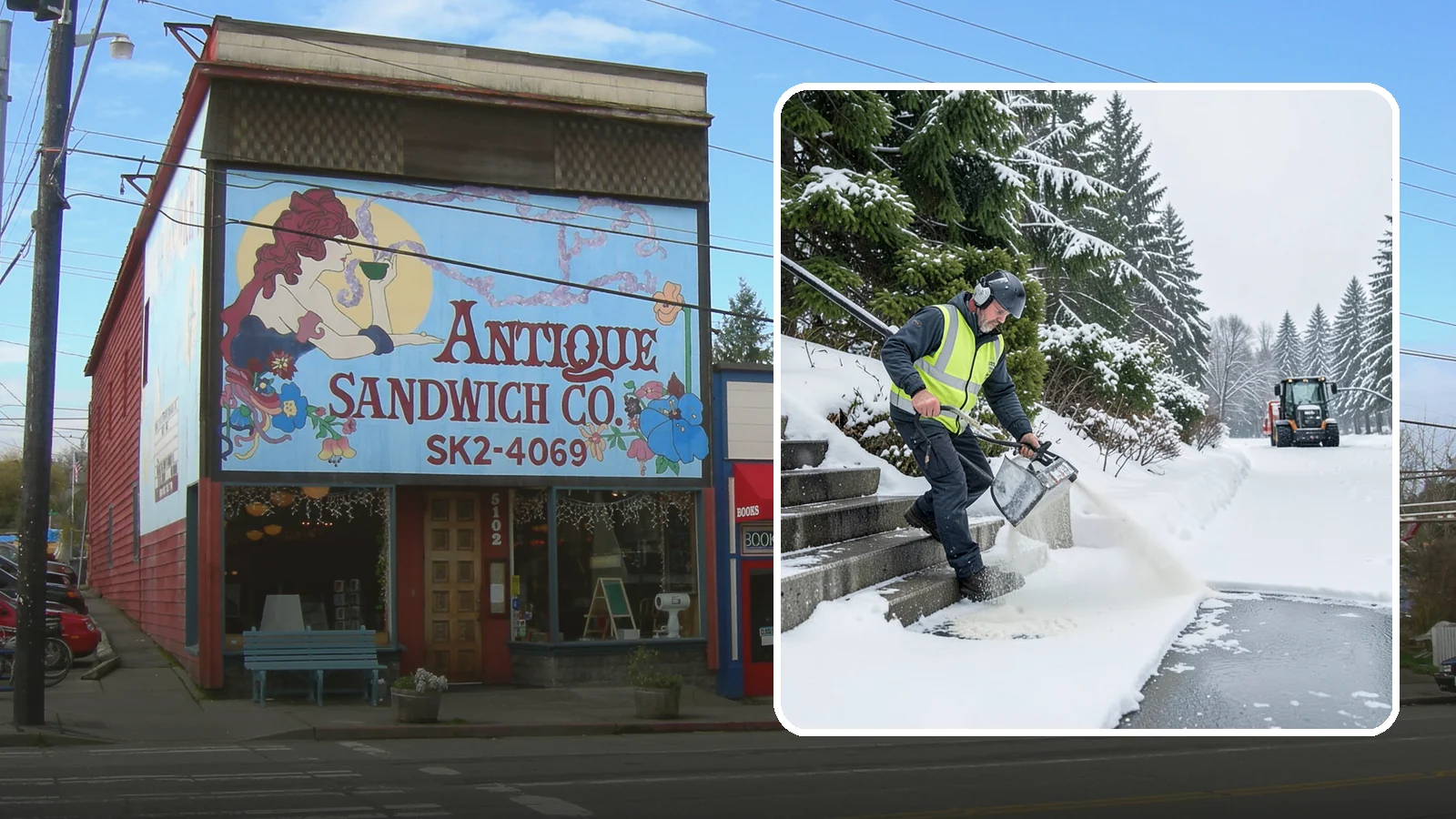 Stairs Deicing in Ruston, Pierce County, WA - Deicing of exterior stairs to clear the invisible glaze that makes steps the most fall-prone surface in a freeze.