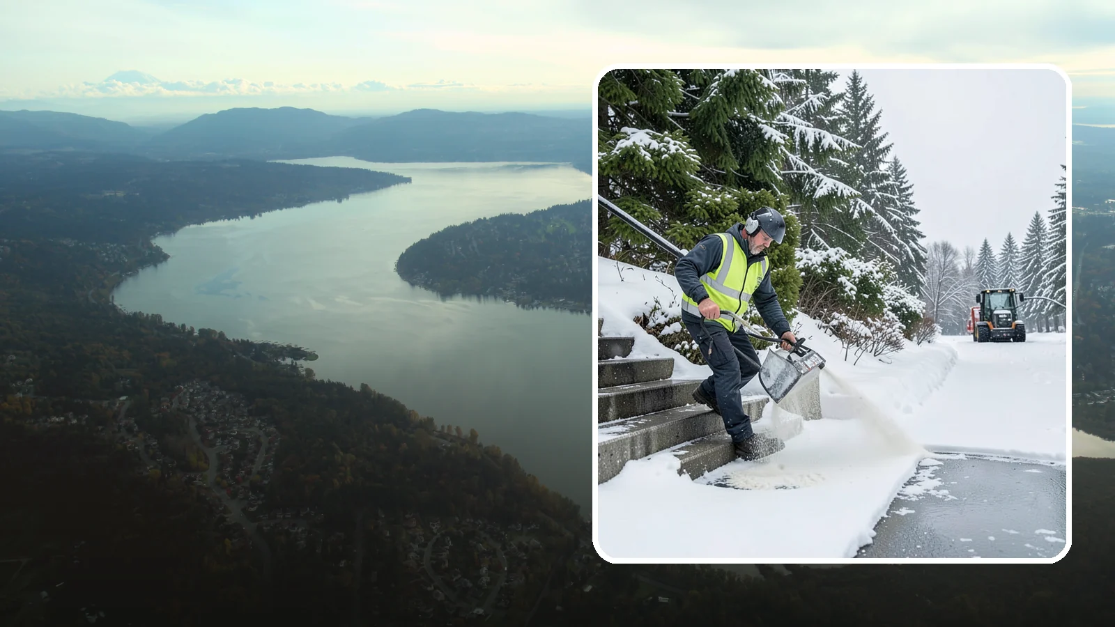 Stairs Deicing in Sammamish, King County, WA - Deicing of exterior stairs to clear the invisible glaze that makes steps the most fall-prone surface in a freeze.