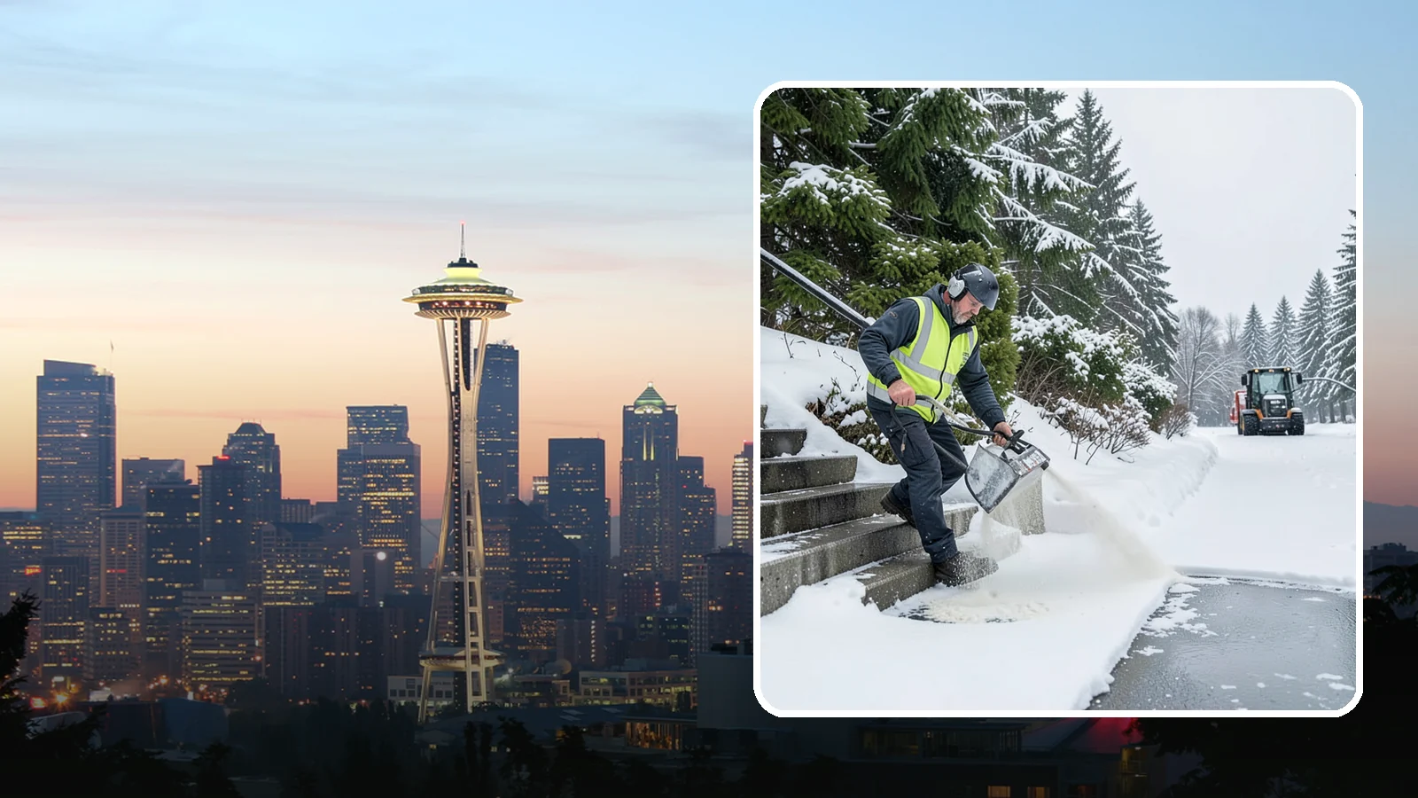 Stairs Deicing in Seattle, King County, WA - Deicing of exterior stairs to clear the invisible glaze that makes steps the most fall-prone surface in a freeze.