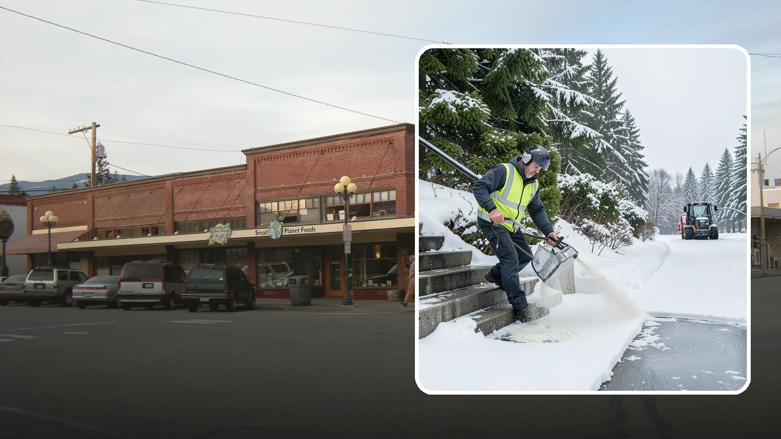 Stairs Deicing in Sedro-Woolley, Skagit County, WA - Deicing of exterior stairs to clear the invisible glaze that makes steps the most fall-prone surface in a freeze.