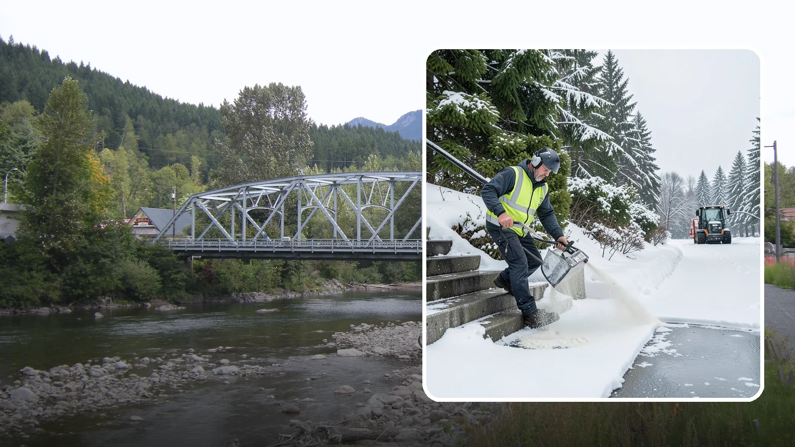 Stairs Deicing in Skykomish, King County, WA - Deicing of exterior stairs to clear the invisible glaze that makes steps the most fall-prone surface in a freeze.