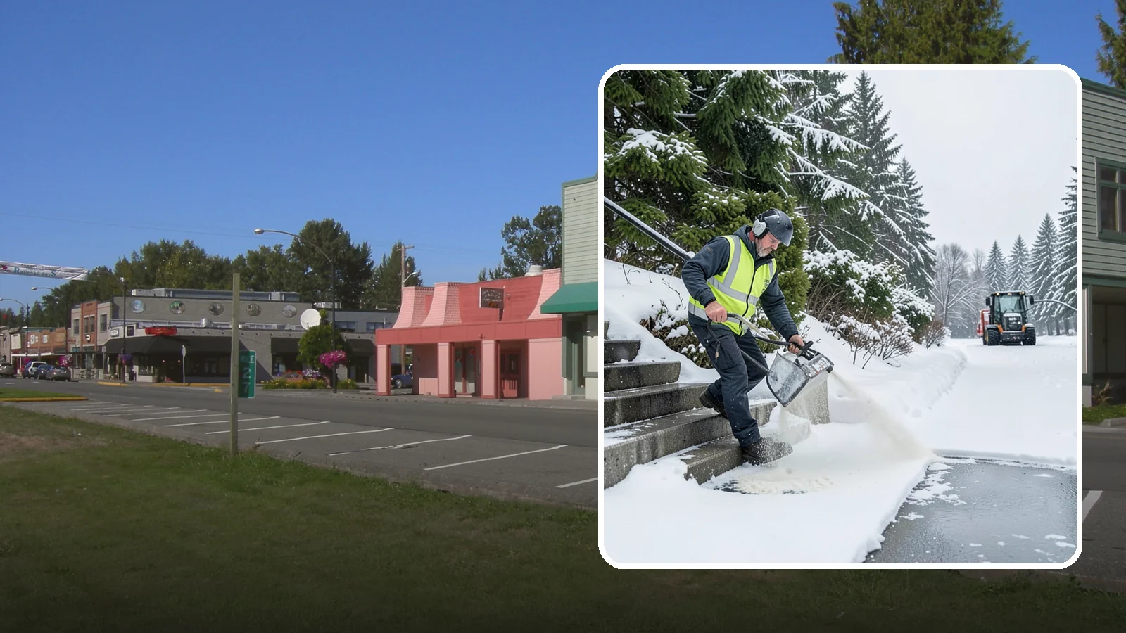 Stairs Deicing in Snoqualmie, King County, WA - Deicing of exterior stairs to clear the invisible glaze that makes steps the most fall-prone surface in a freeze.