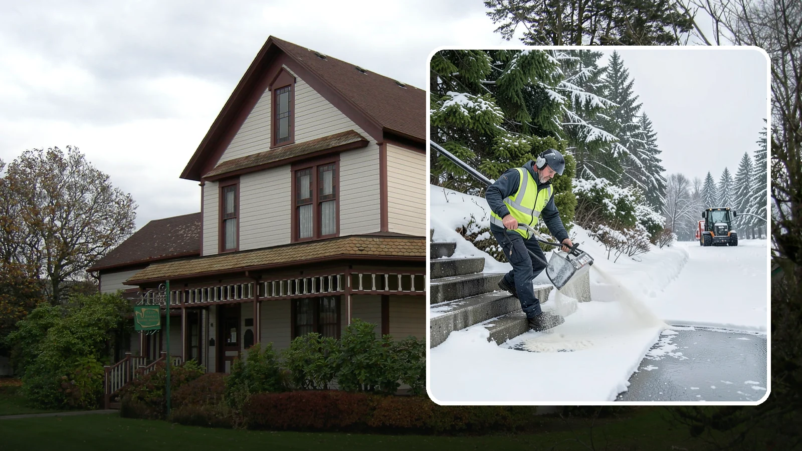 Stairs Deicing in Sumner, Pierce County, WA - Deicing of exterior stairs to clear the invisible glaze that makes steps the most fall-prone surface in a freeze.