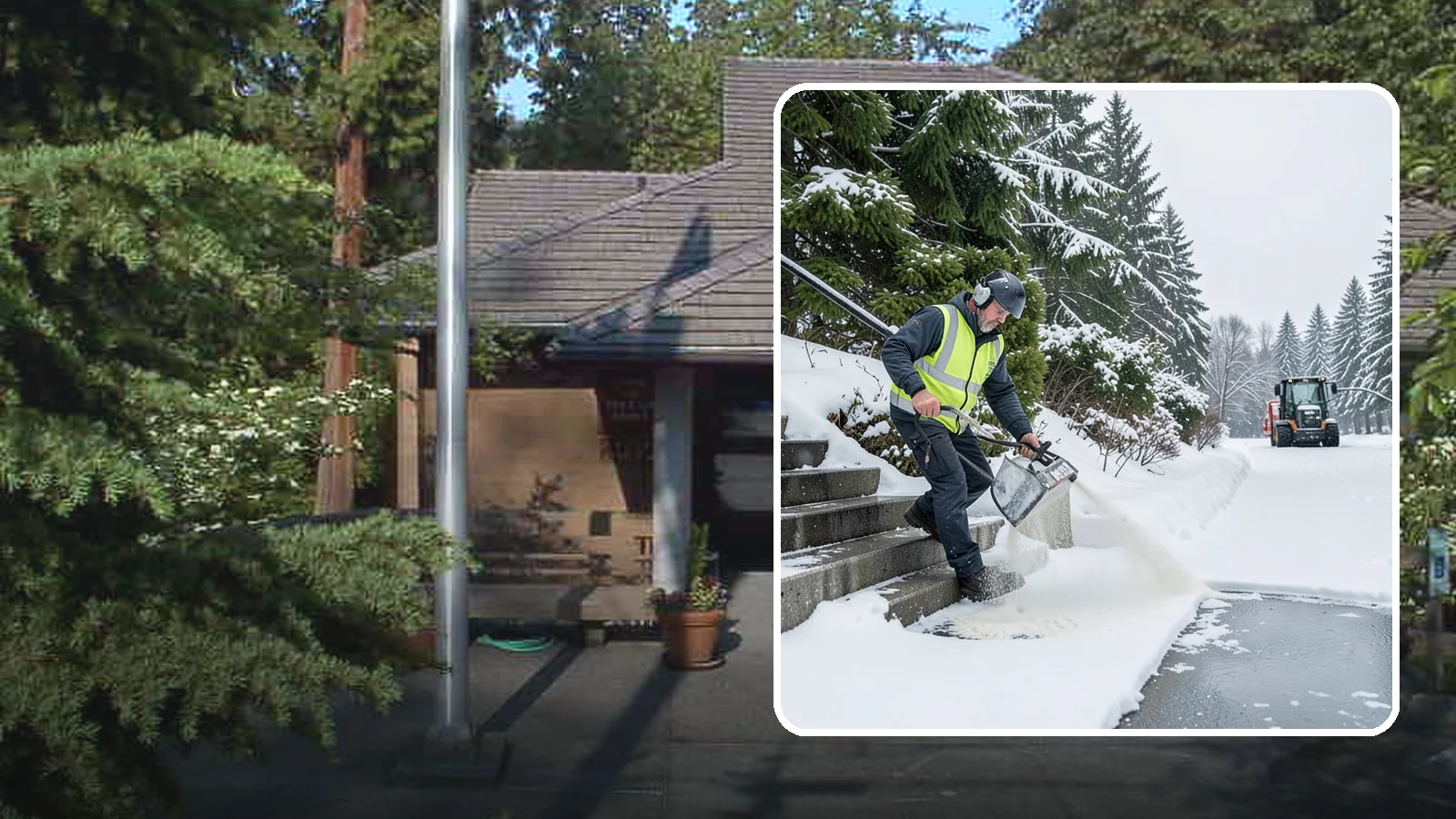 Stairs Deicing in Yarrow Point, King County, WA - Deicing of exterior stairs to clear the invisible glaze that makes steps the most fall-prone surface in a freeze.