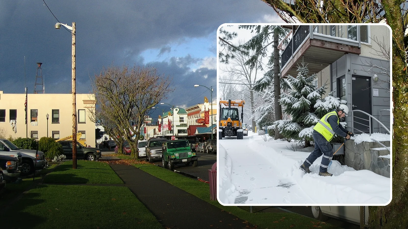 Stairs Snow Removal in Arlington, Snohomish County, WA - Step-by-step clearing of exterior stairs where compacted snow and hidden ice create the highest slip risk on any property.