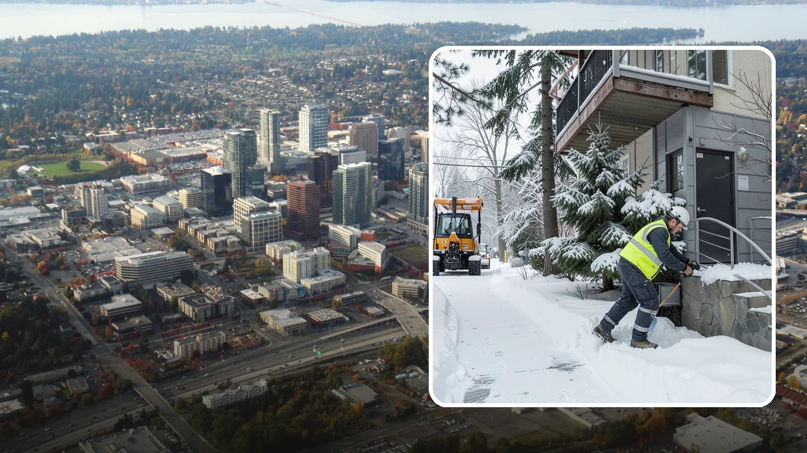 Stairs Snow Removal in Bellevue, King County, WA - Step-by-step clearing of exterior stairs where compacted snow and hidden ice create the highest slip risk on any property.
