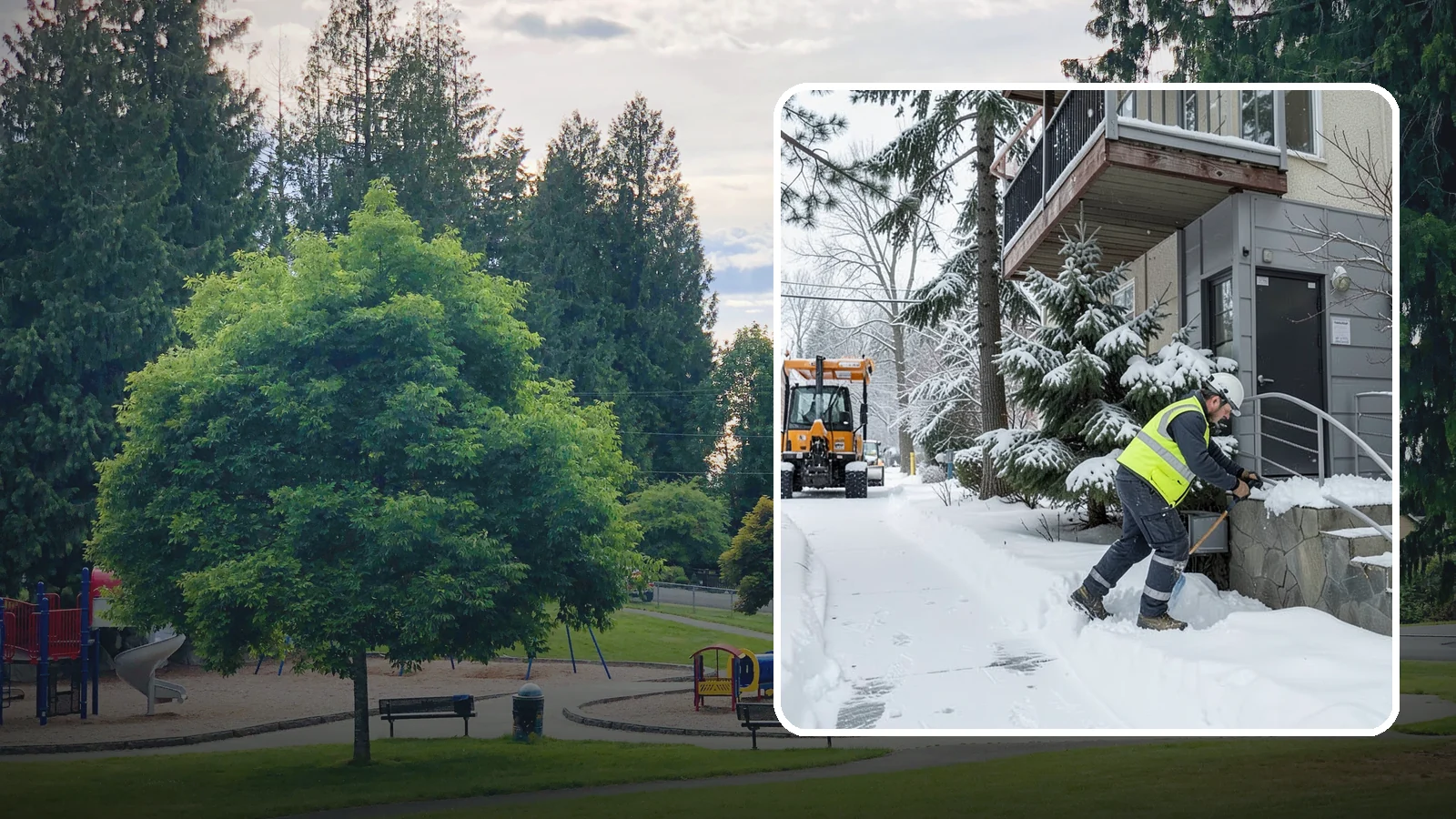 Stairs Snow Removal in Bonney Lake, Pierce County, WA - Step-by-step clearing of exterior stairs where compacted snow and hidden ice create the highest slip risk on any property.