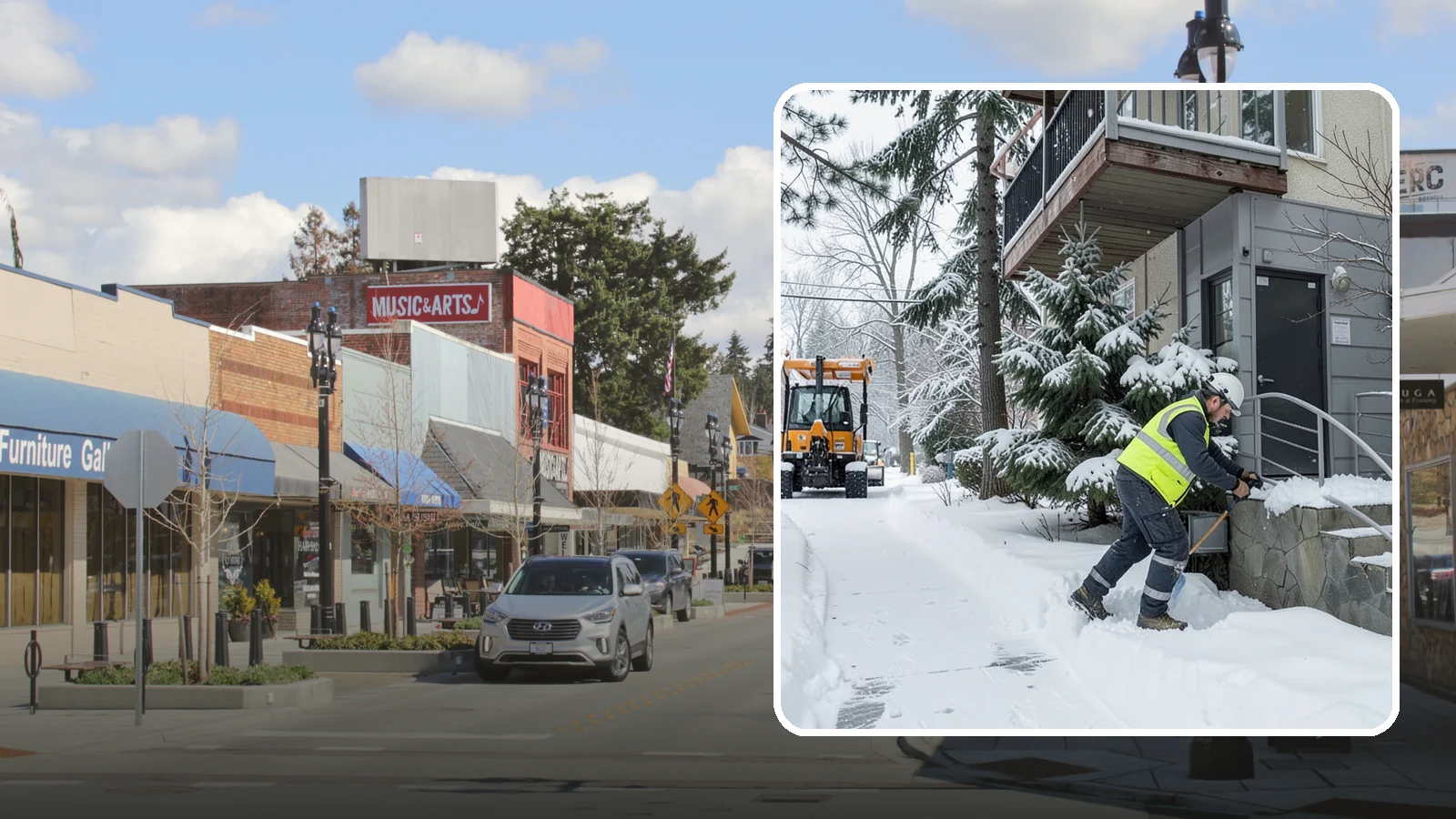 Stairs Snow Removal in Bothell, King County, WA - Step-by-step clearing of exterior stairs where compacted snow and hidden ice create the highest slip risk on any property.