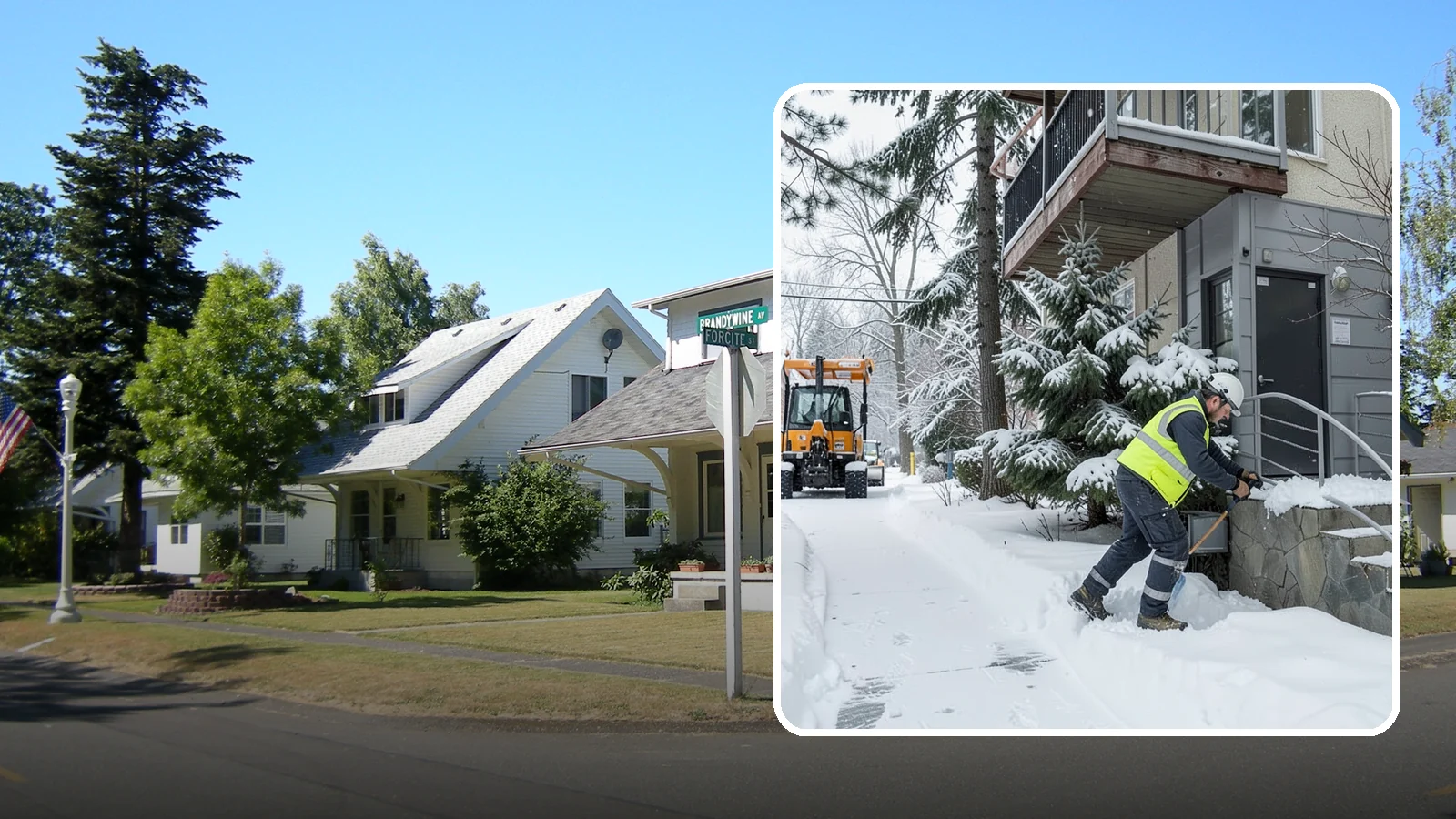 Stairs Snow Removal in DuPont, Pierce County, WA - Step-by-step clearing of exterior stairs where compacted snow and hidden ice create the highest slip risk on any property.