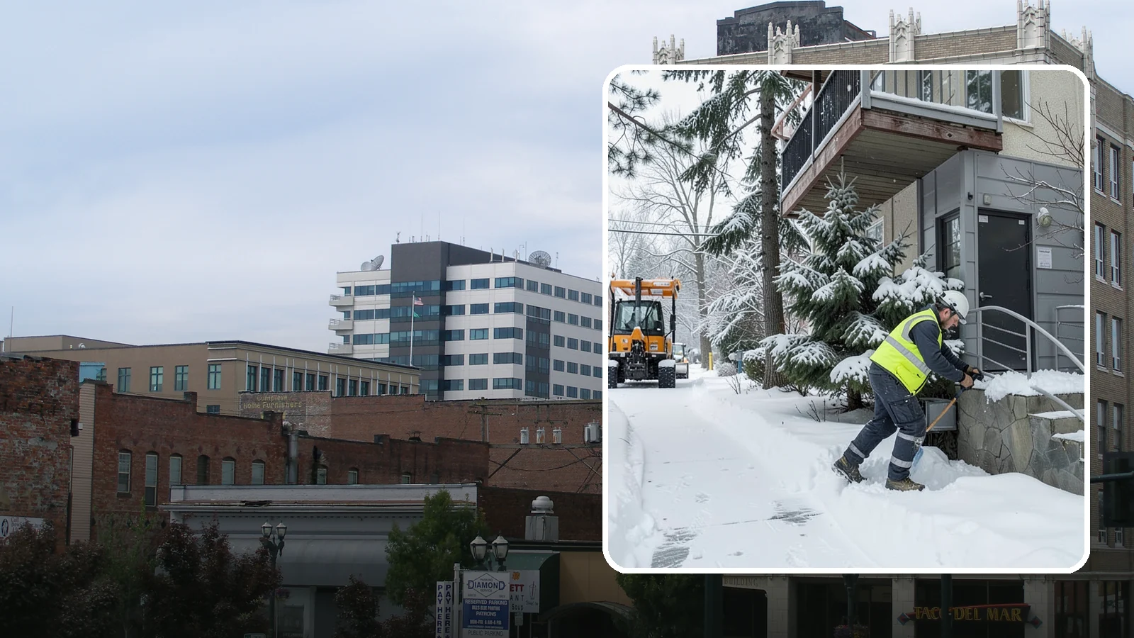 Stairs Snow Removal in Everett, Snohomish County, WA - Step-by-step clearing of exterior stairs where compacted snow and hidden ice create the highest slip risk on any property.