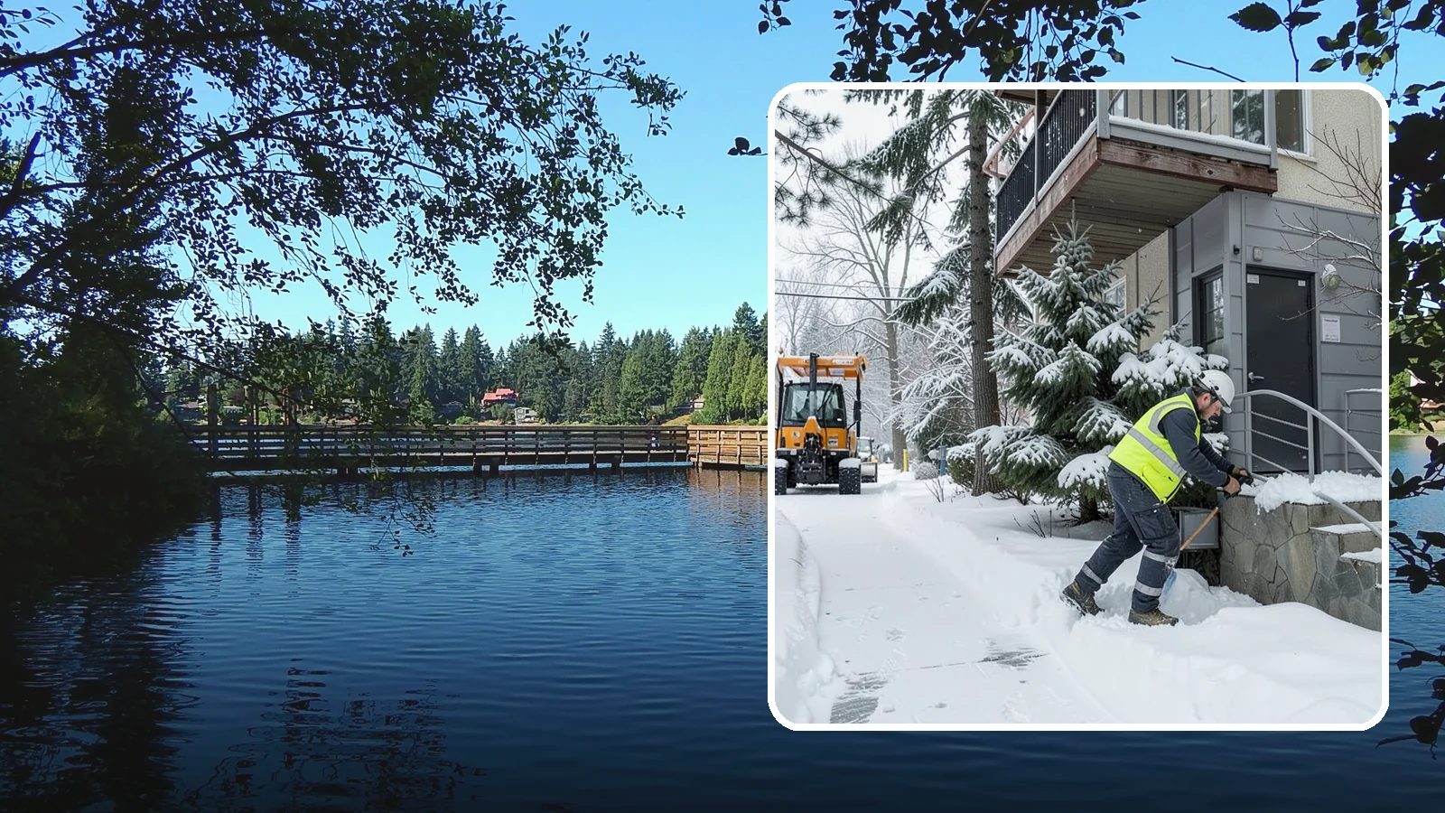 Stairs Snow Removal in Federal Way, King County, WA - Step-by-step clearing of exterior stairs where compacted snow and hidden ice create the highest slip risk on any property.