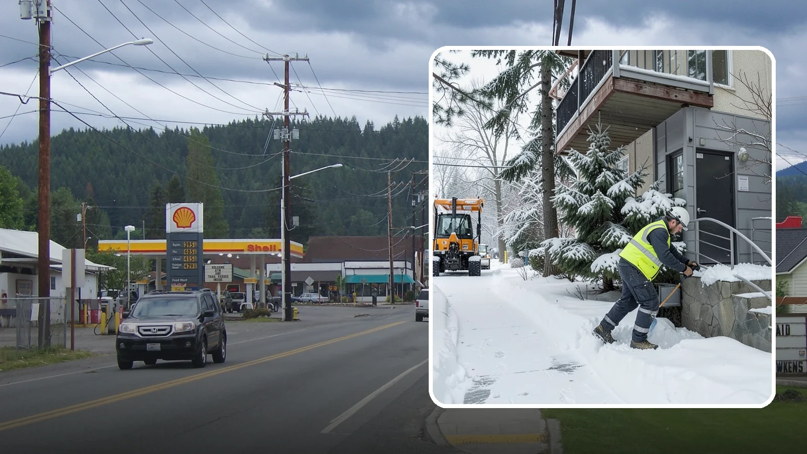 Stairs Snow Removal in Granite Falls, Snohomish County, WA - Step-by-step clearing of exterior stairs where compacted snow and hidden ice create the highest slip risk on any property.