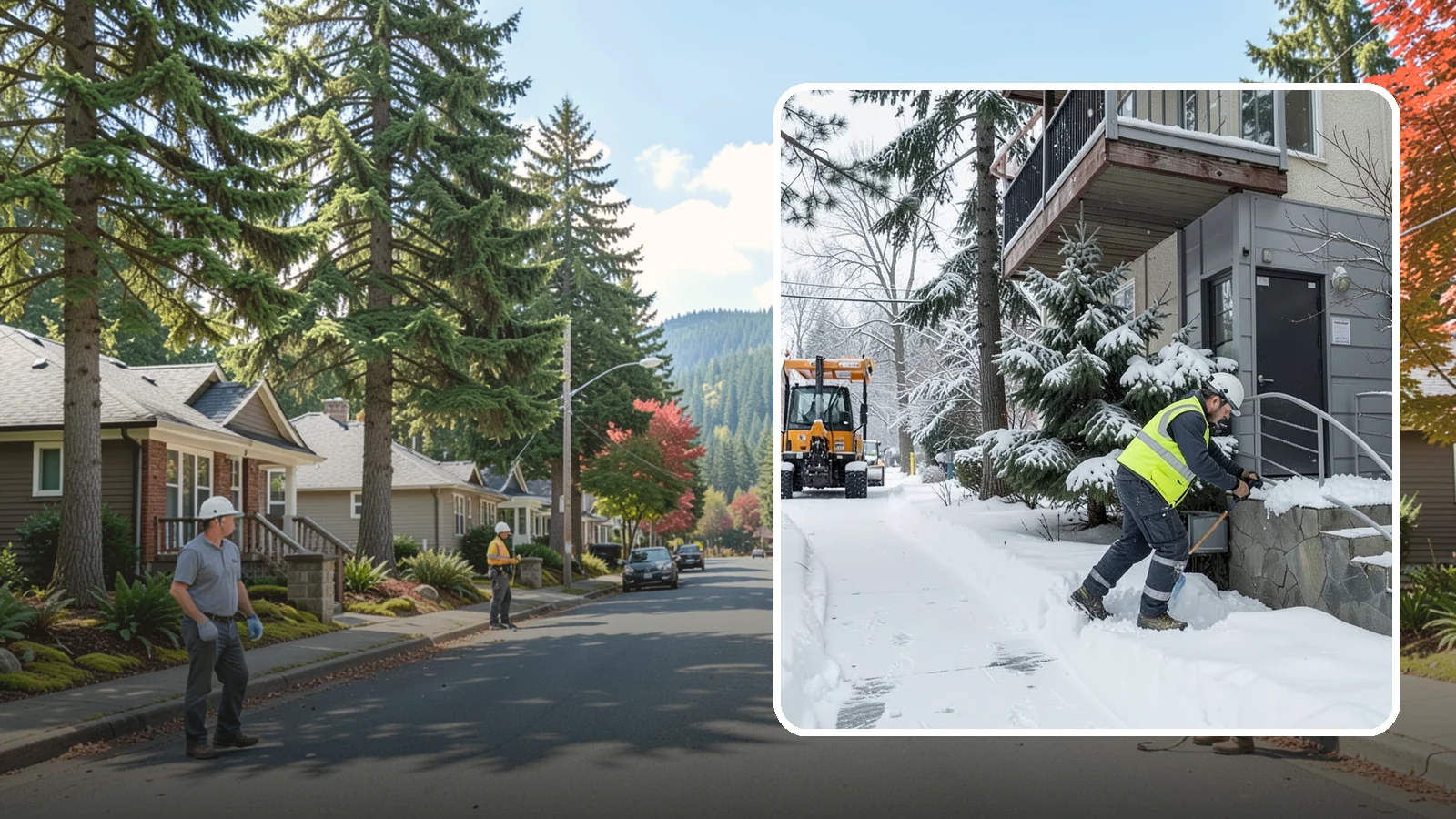 Stairs Snow Removal in Hunts Point, King County, WA - Step-by-step clearing of exterior stairs where compacted snow and hidden ice create the highest slip risk on any property.