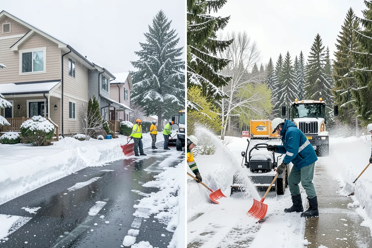 Stairs Snow Removal in Hunts Point, King County, WA - Clear each tread and riser down to the surface by hand