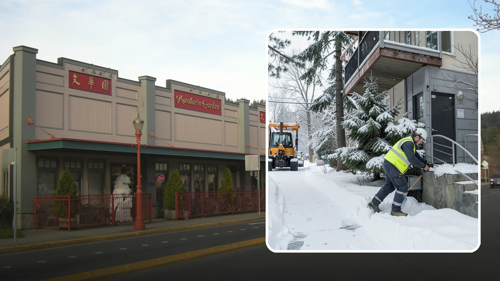 Stairs Snow Removal in Issaquah, King County, WA - Step-by-step clearing of exterior stairs where compacted snow and hidden ice create the highest slip risk on any property.